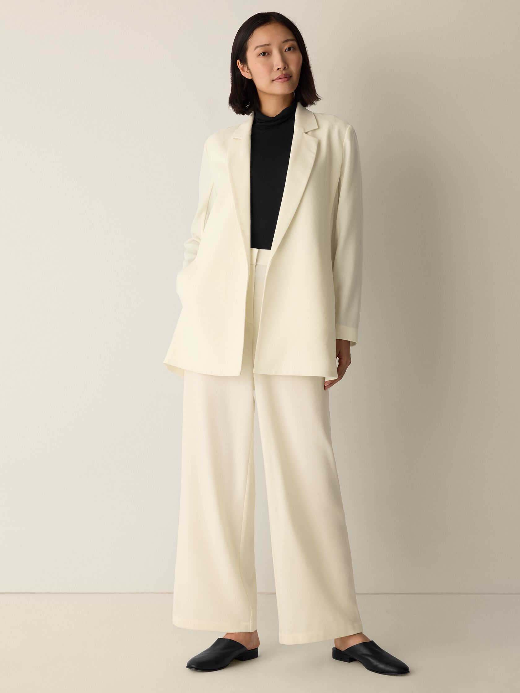 Stretch Wool Crepe Long Blazer