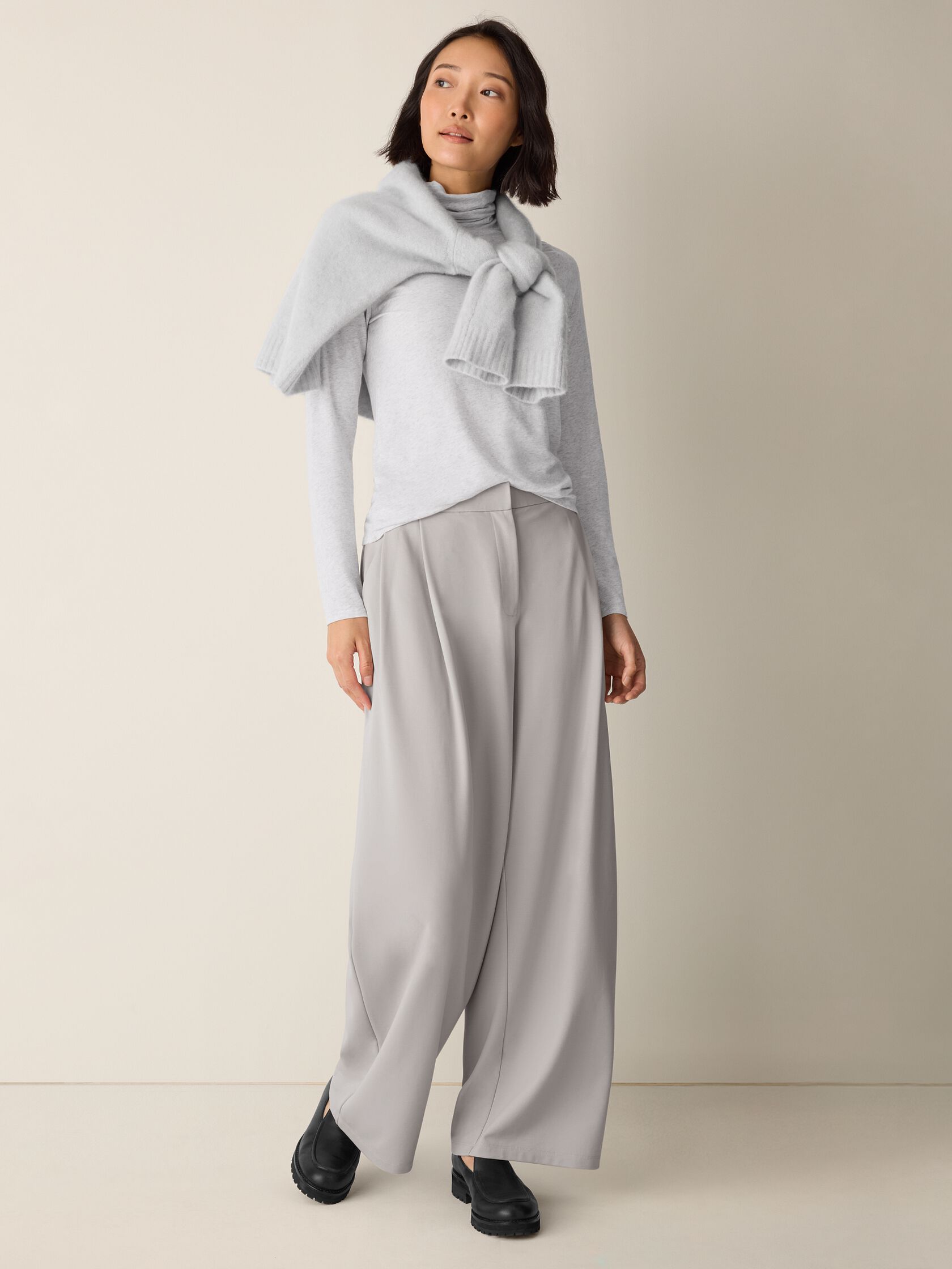 Mélange Sheer Cotton Blend Knit Turtleneck Top