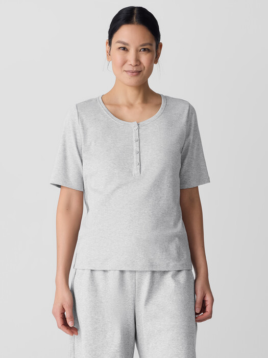 Mélange Organic Cotton Interlock Henley Sleep Top