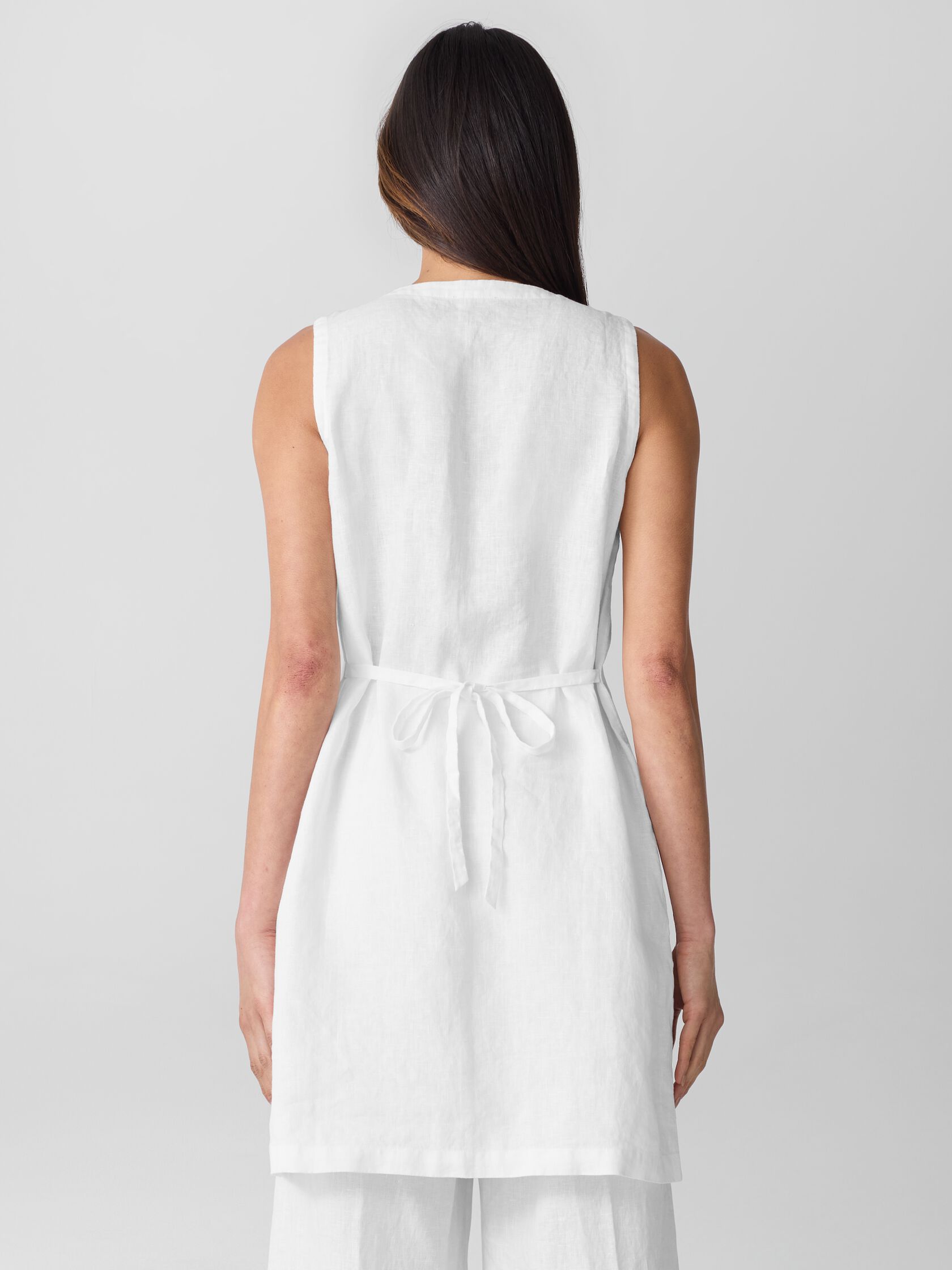 Organic Linen Round Neck Long Vest