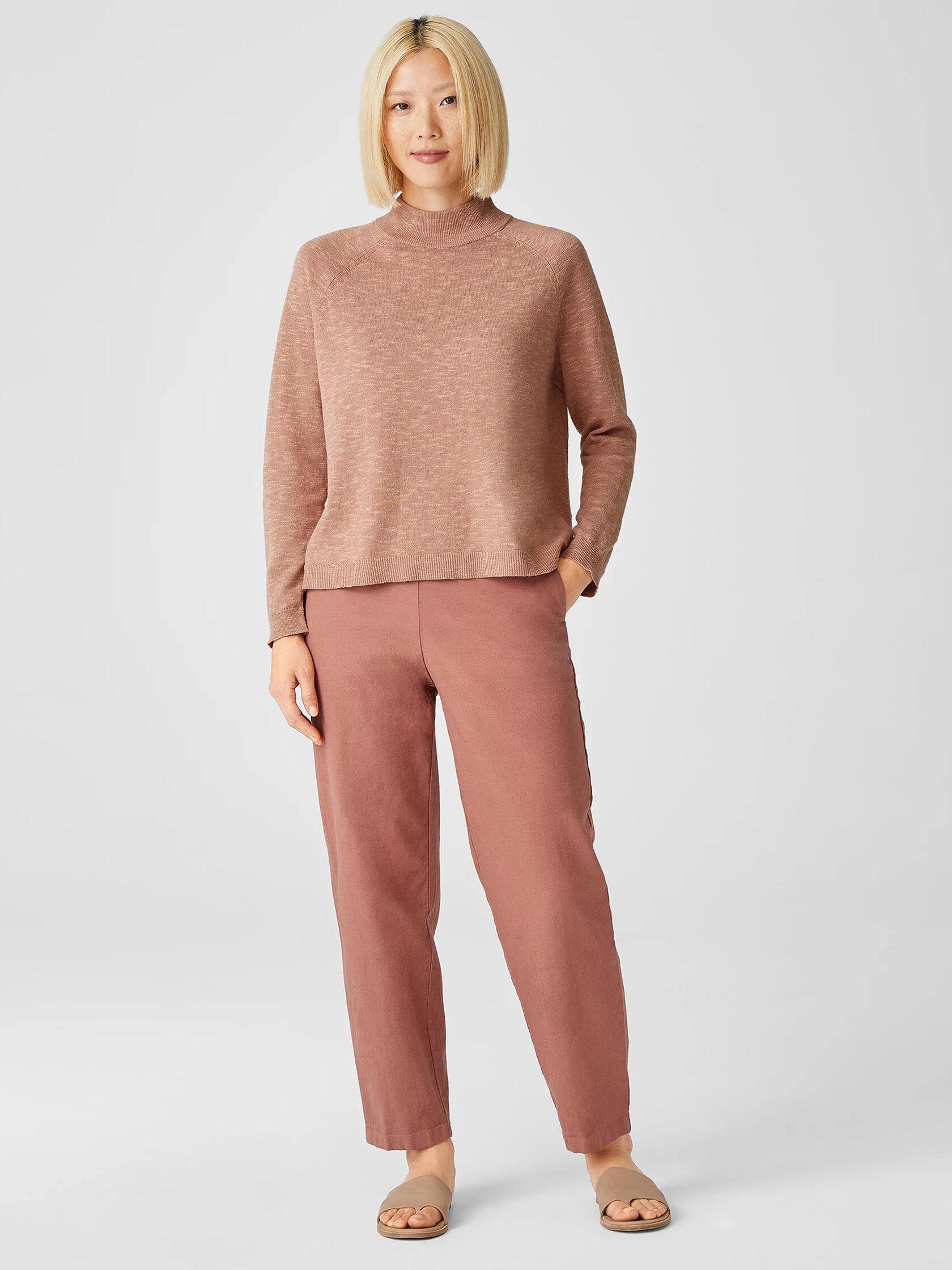 Organic Cotton Linen Slub Funnel Neck Top