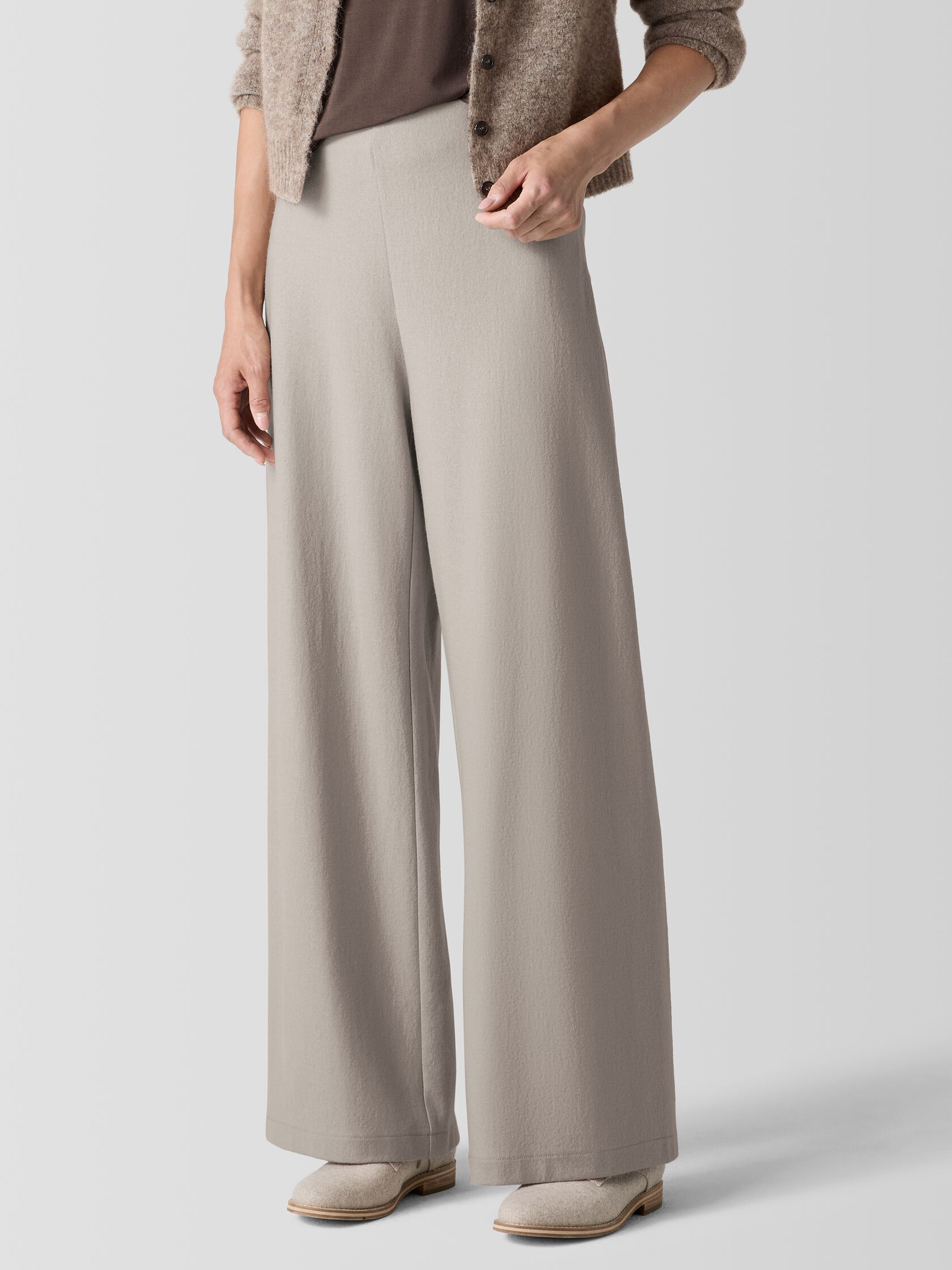 Felted Wool Jersey Wide-Leg Long Pant in Regenerative Wool