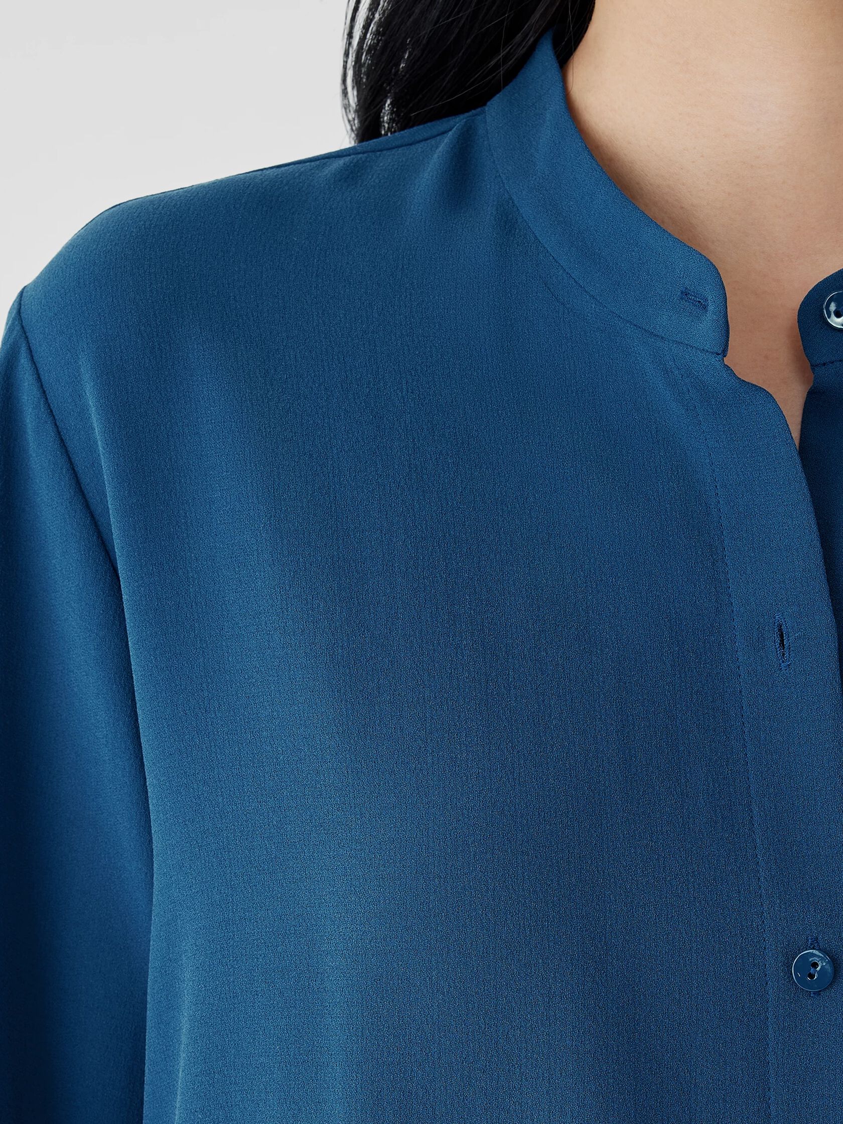 Silk Georgette Crepe Band Collar Shirt