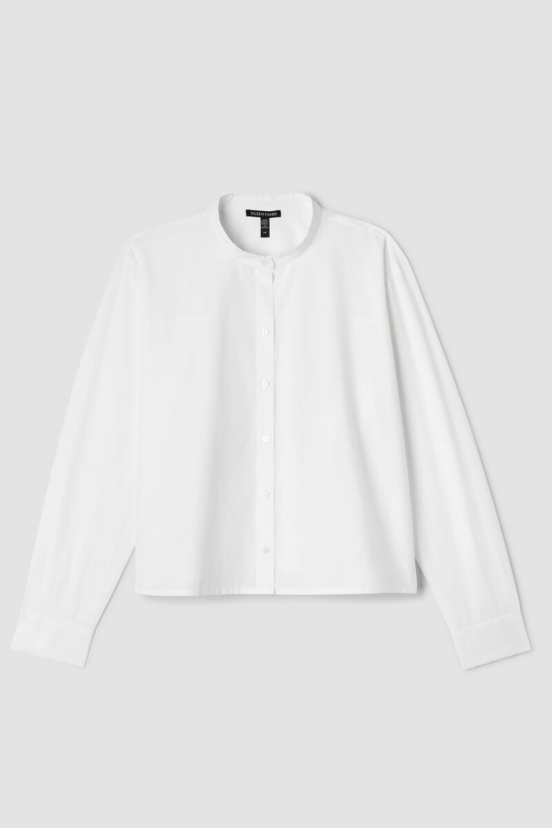 Washed Organic Cotton Poplin Band Collar Short Shirt Washed Organic Cotton Poplin Band Collar Short Shirt
