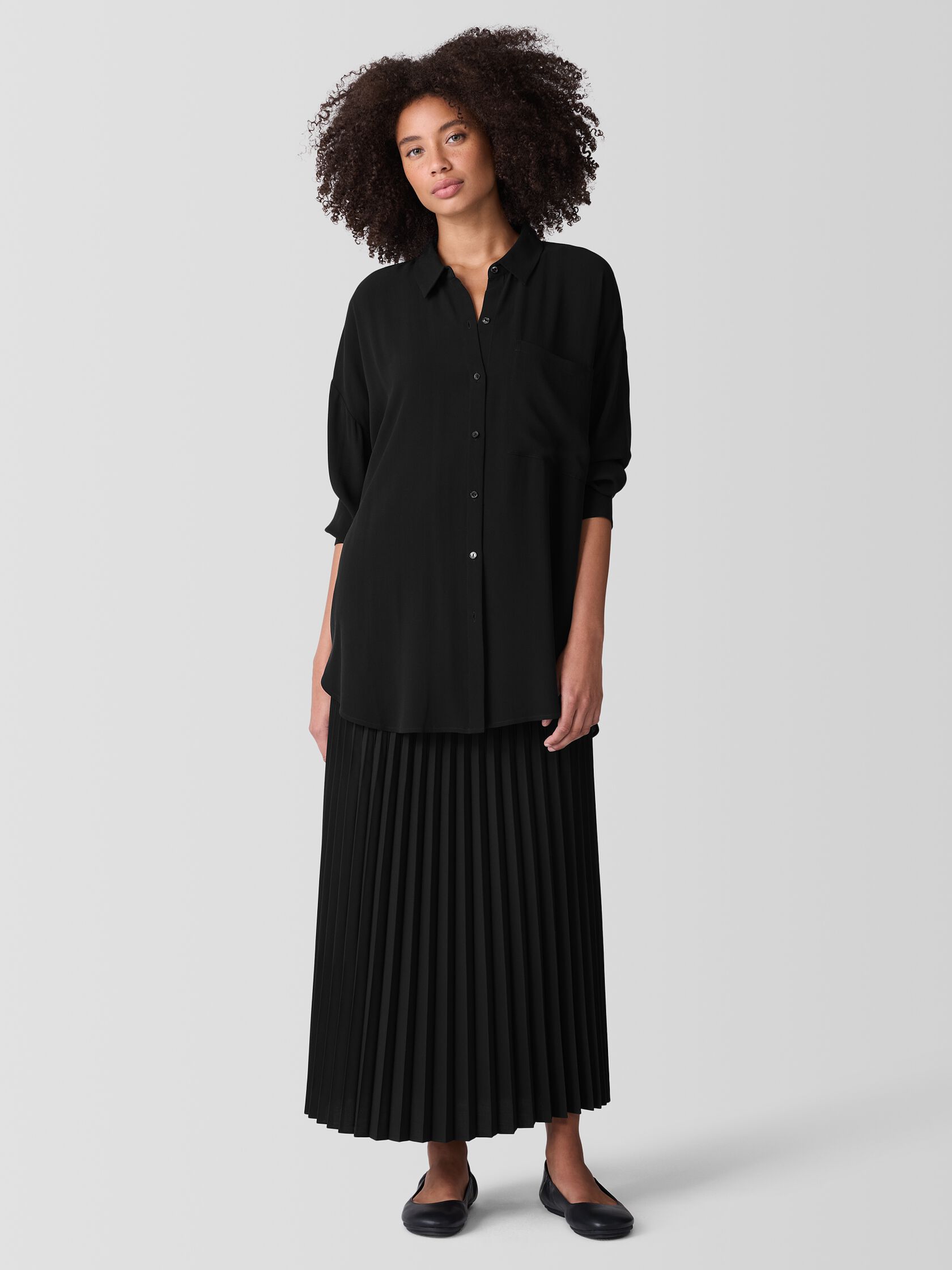 Woven Wool Silk A-Line Skirt