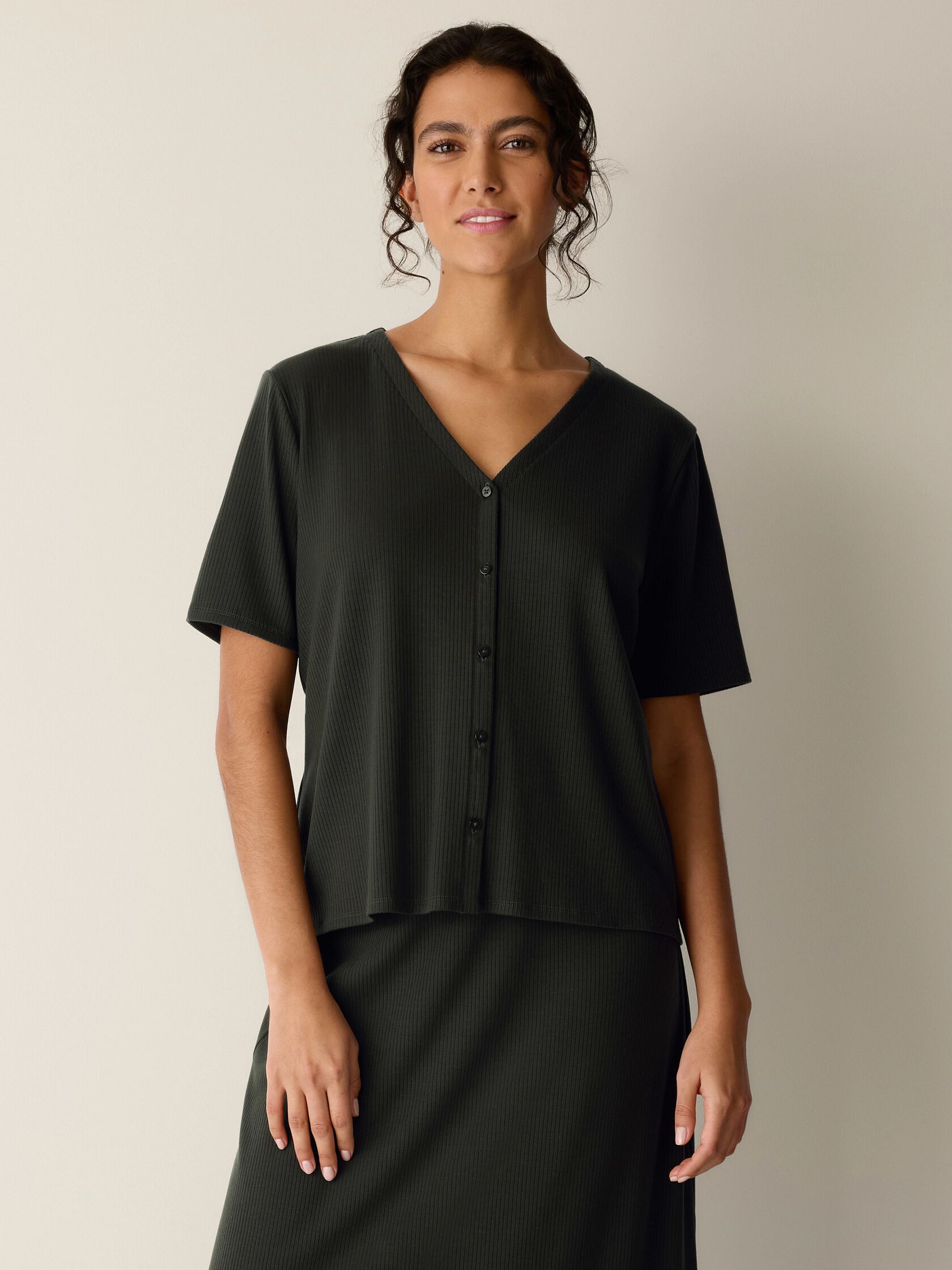 Ribbed Knit V-Neck Top