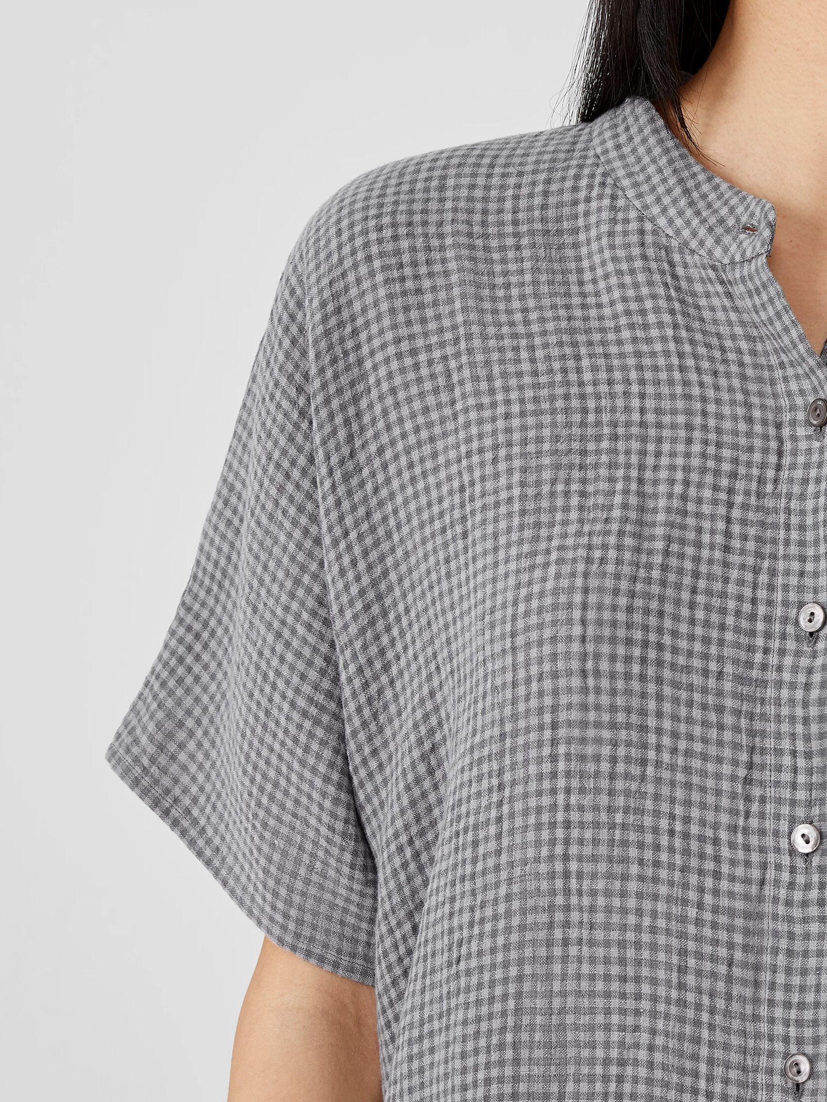 Puckered Organic Linen Short-Sleeve Shirt