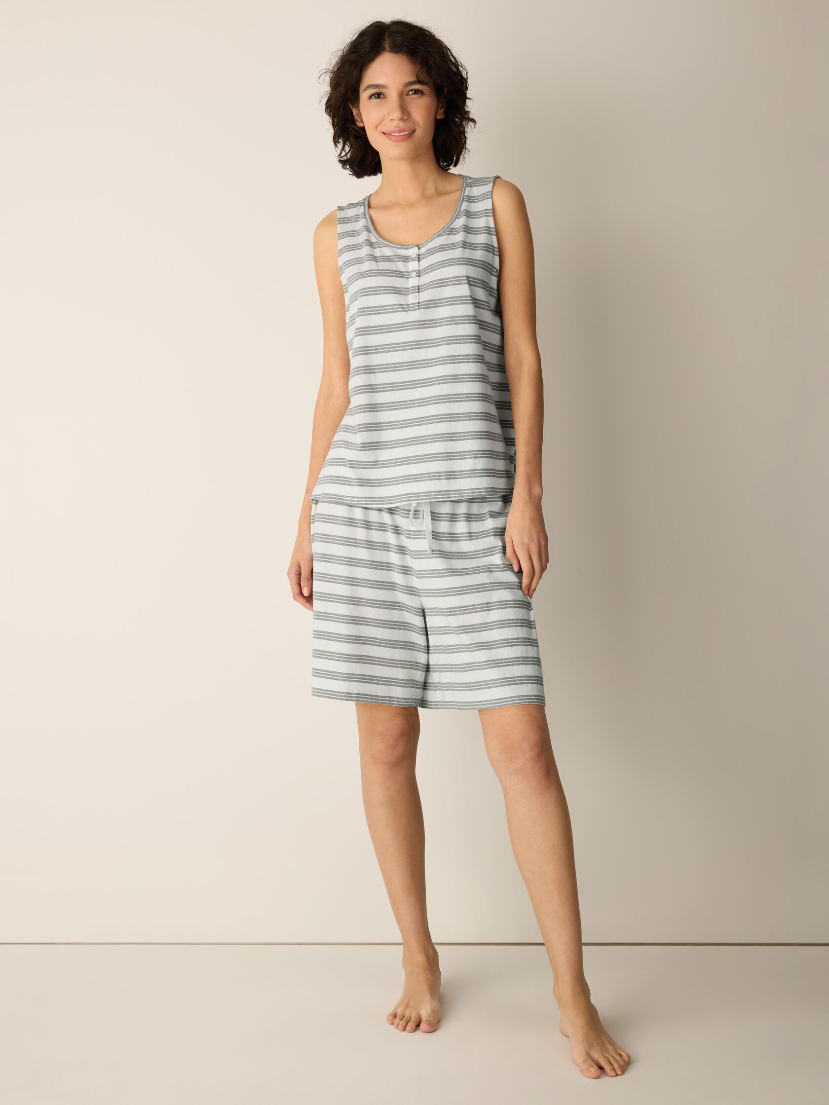 Striped Organic Cotton Jersey Sleep Set