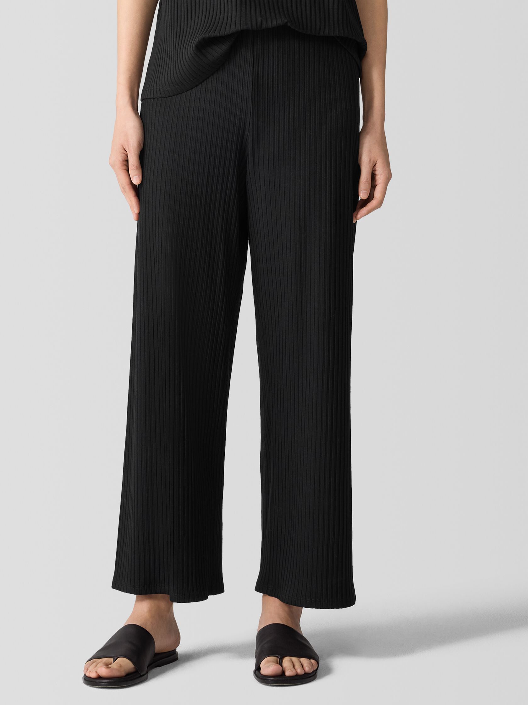 Textured Stretch Rib Wide-Leg Pant