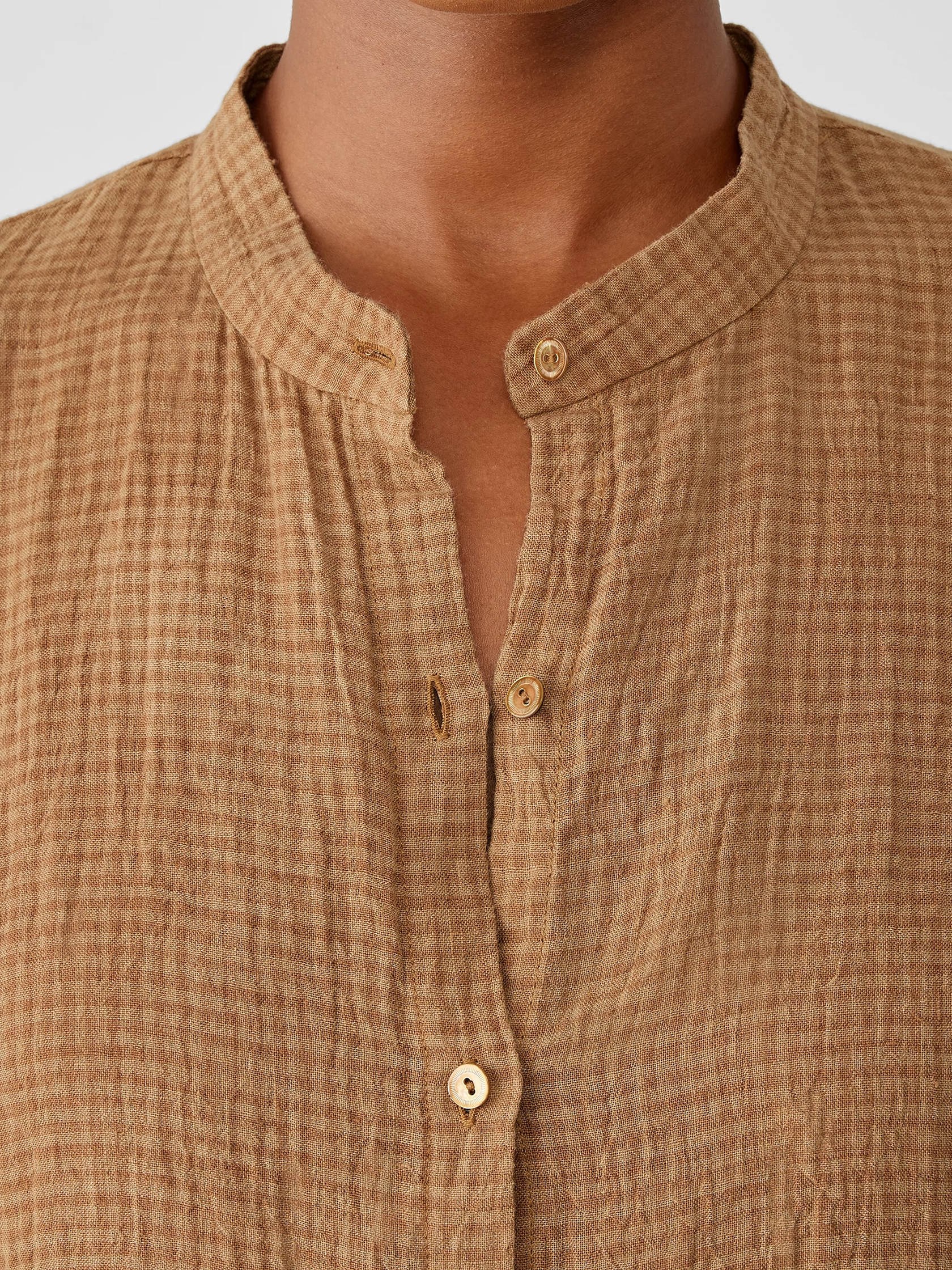 Puckered Organic Linen Long Shirtdress