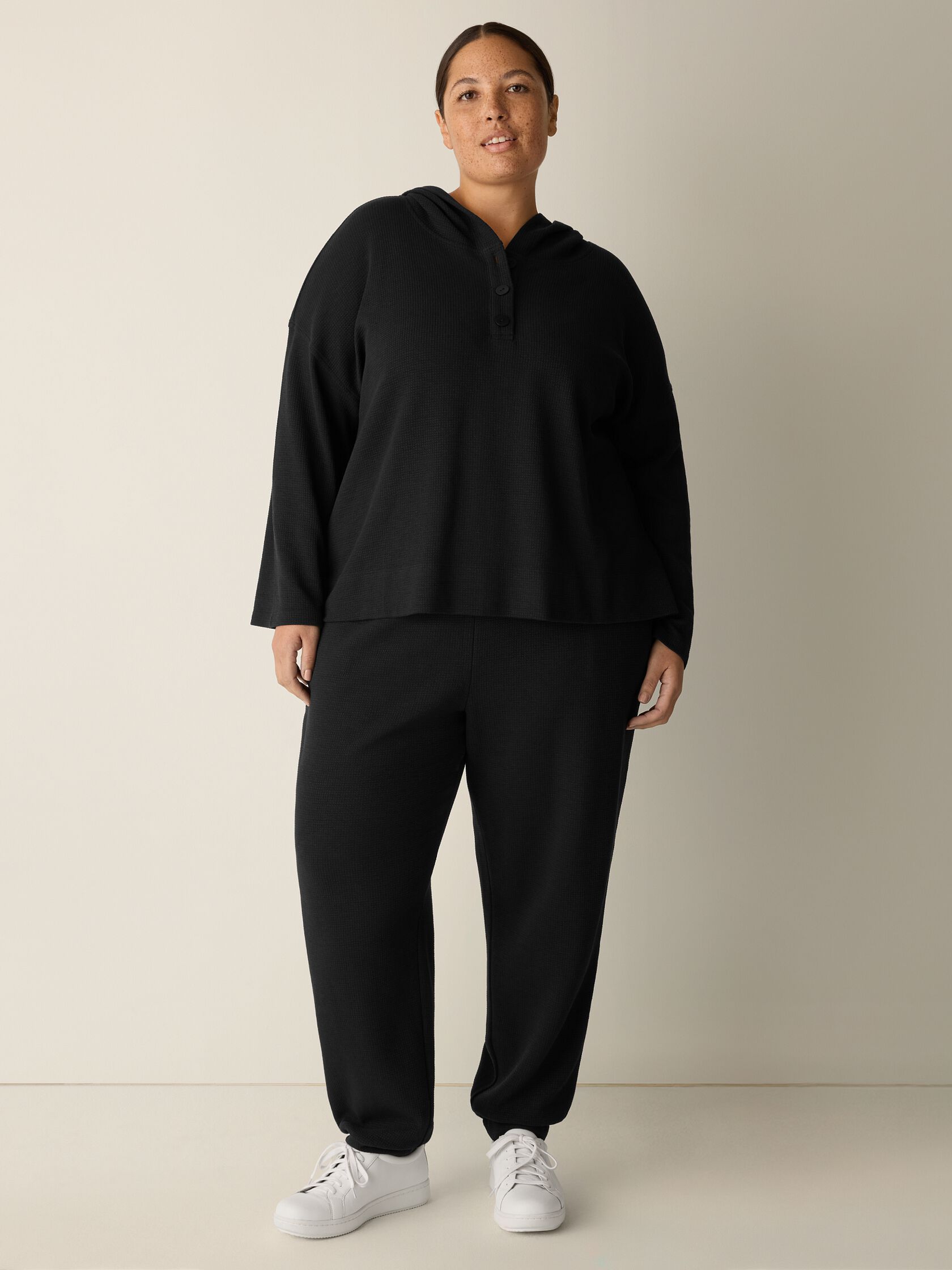 Waffle Cotton Blend Doubleknit Hooded Top