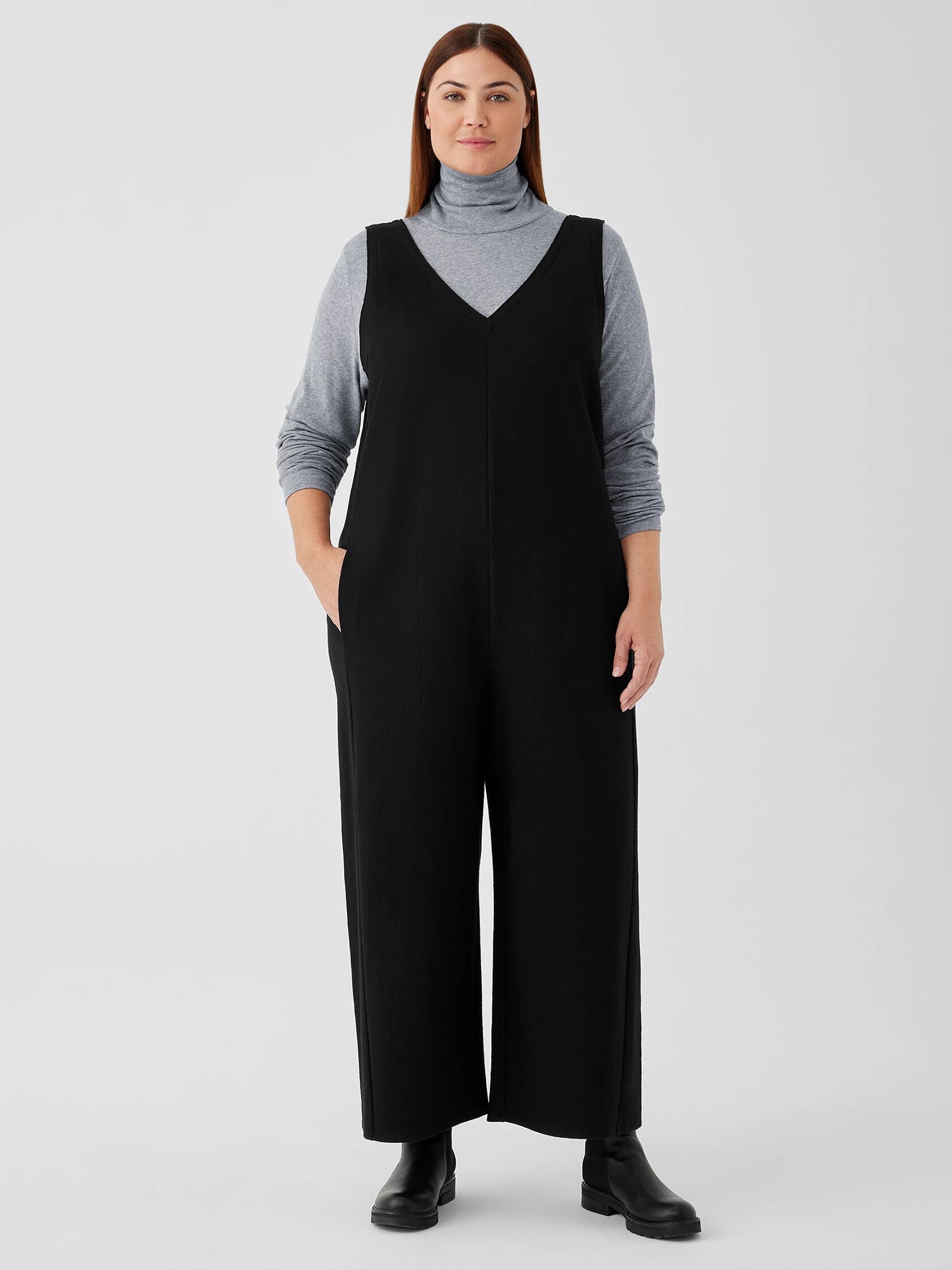 Boiled Wool Jersey V-Neck Jumpsuit