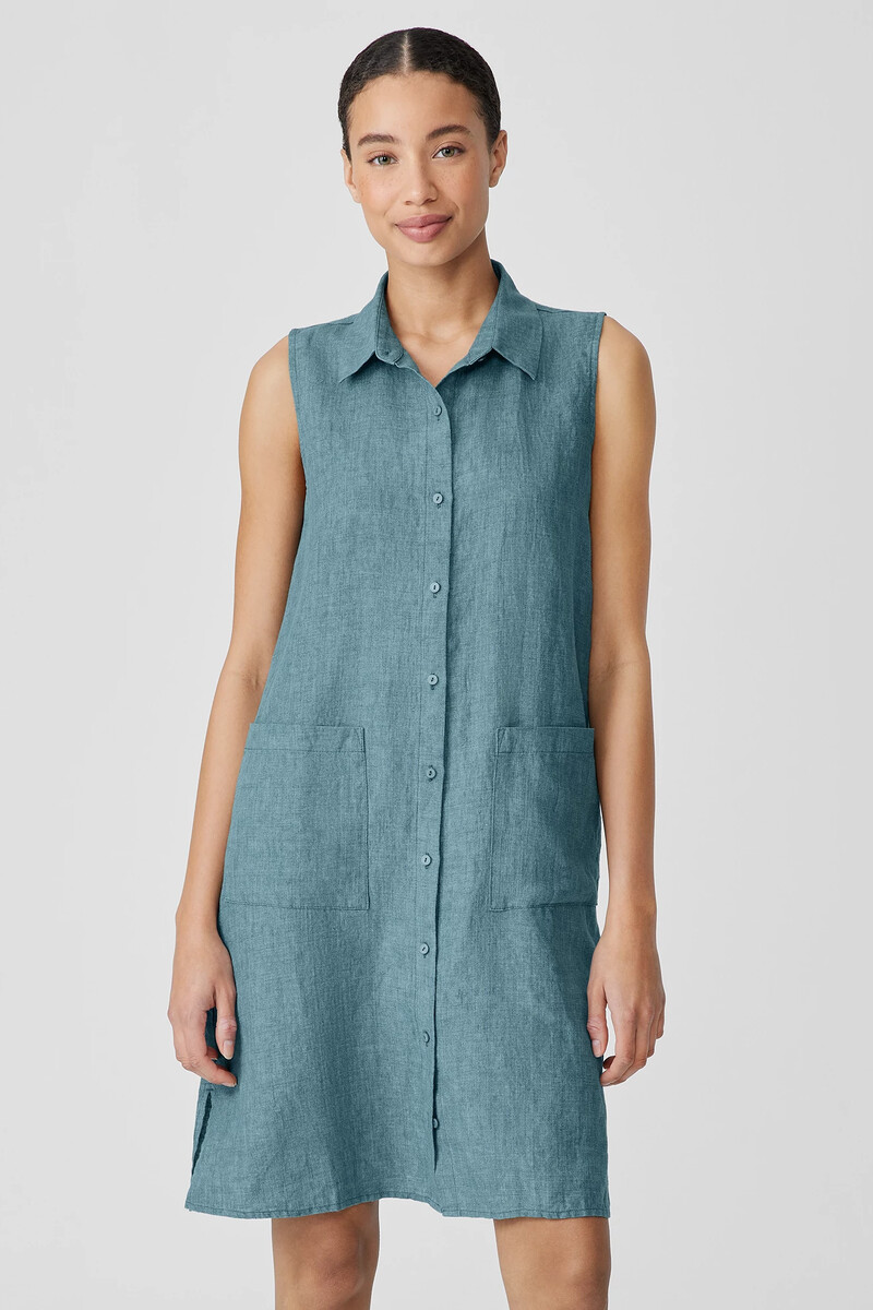 Washed Organic Linen Délavé Sleeveless Shirtdress Washed Organic Linen Délavé Sleeveless Shirtdress