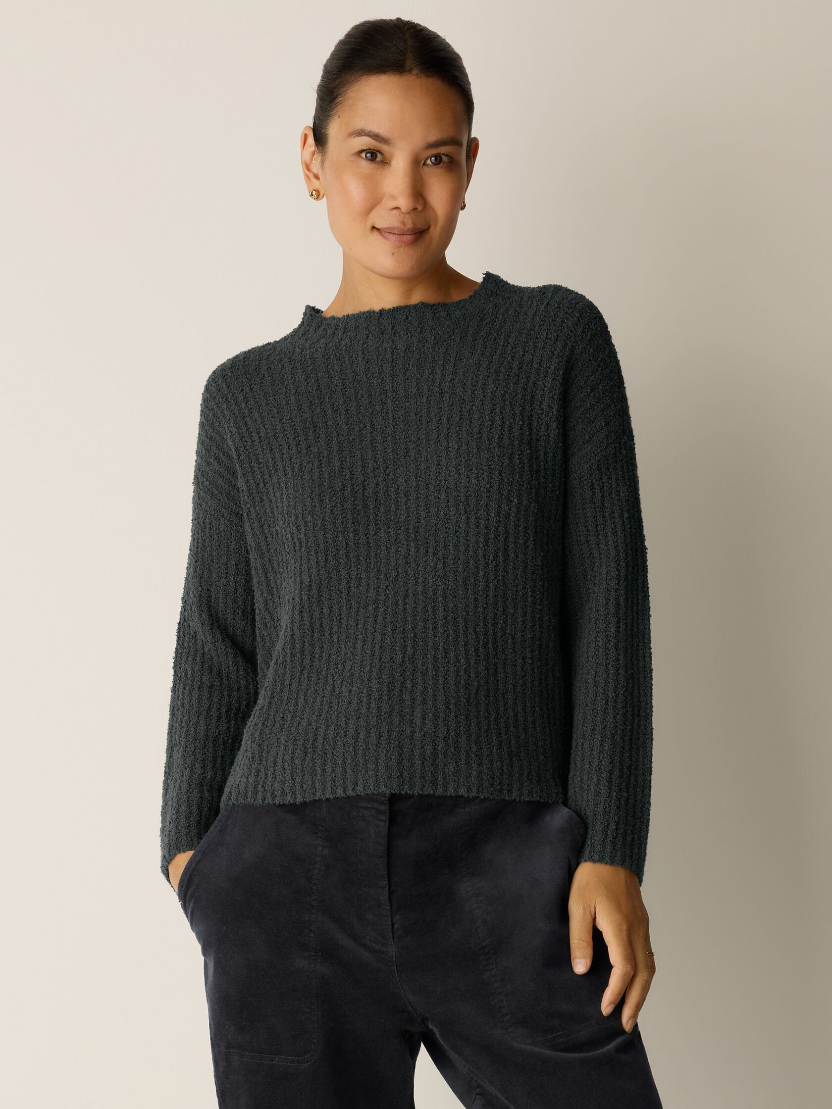 Organic Cotton Fluff Funnel Neck Top