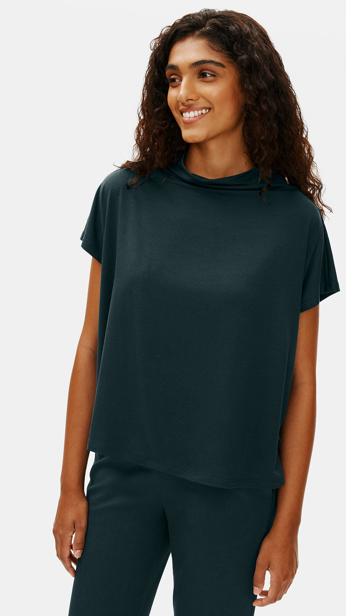 (取寄) アイリーン フィッシャー レディース ファンネル ネック トップ Eileen Fisher women Funnel Neck Top Pool Organic Cotton Jacquard Funnel Neck Top | EILEEN FISHER
