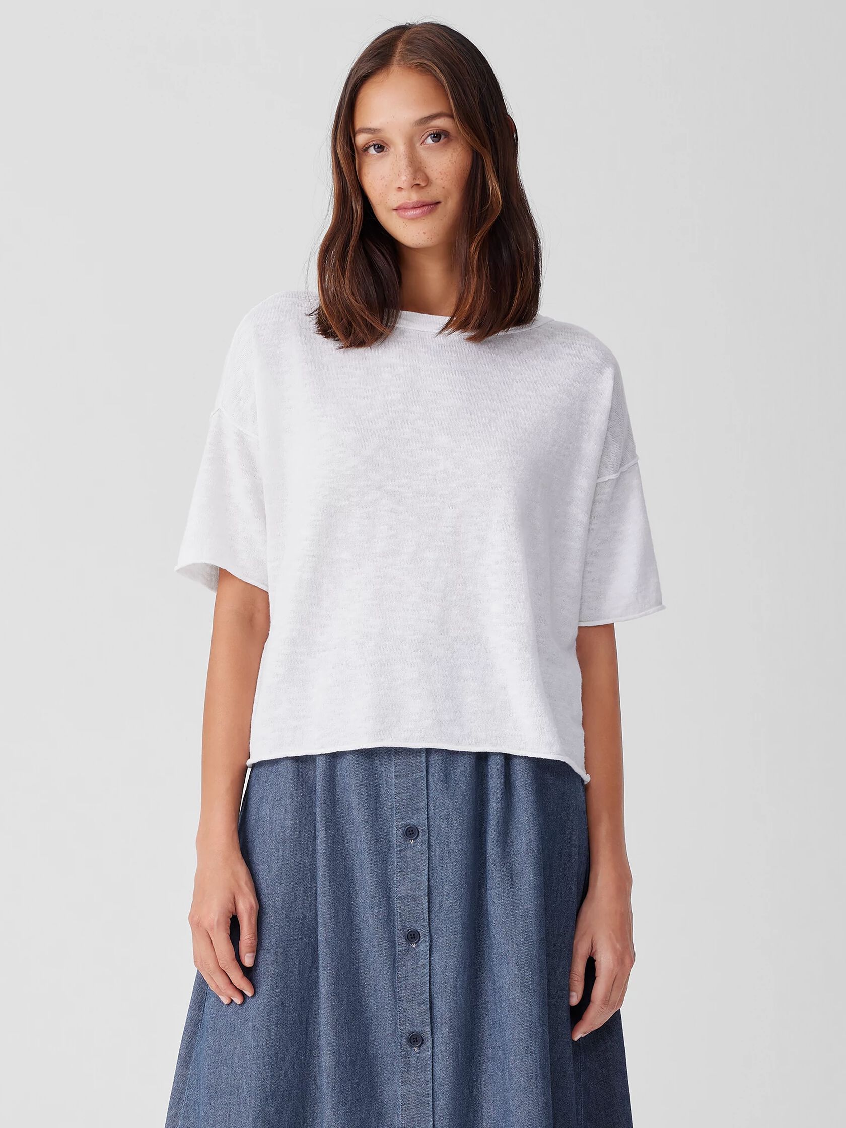 Organic Linen Cotton Slub Bateau Neck Top