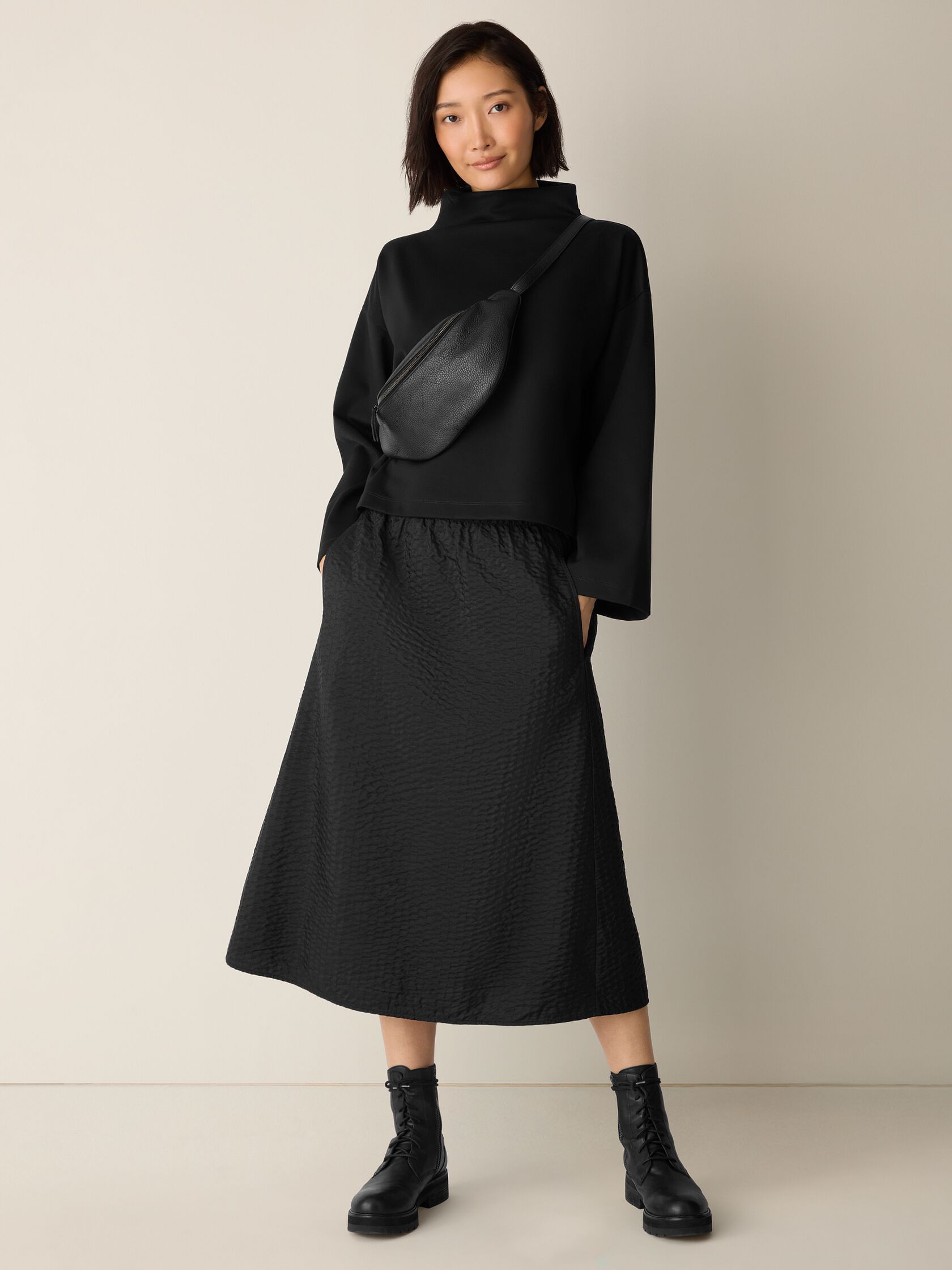 Lightweight Ponte Funnel Neck Top