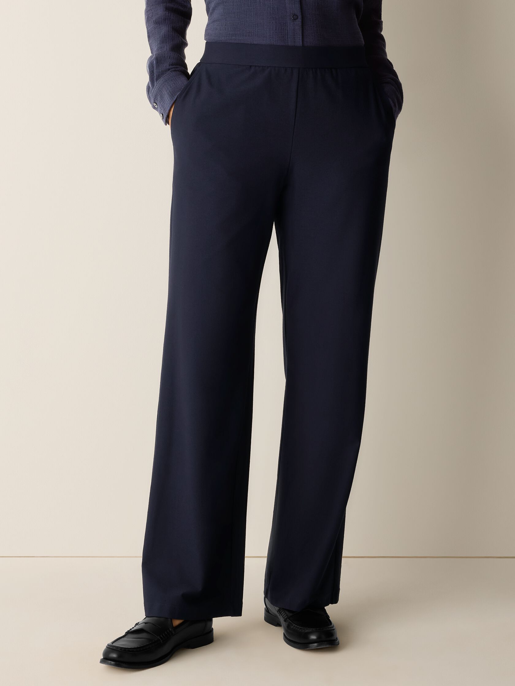 Washable Stretch Crepe Straight Pant