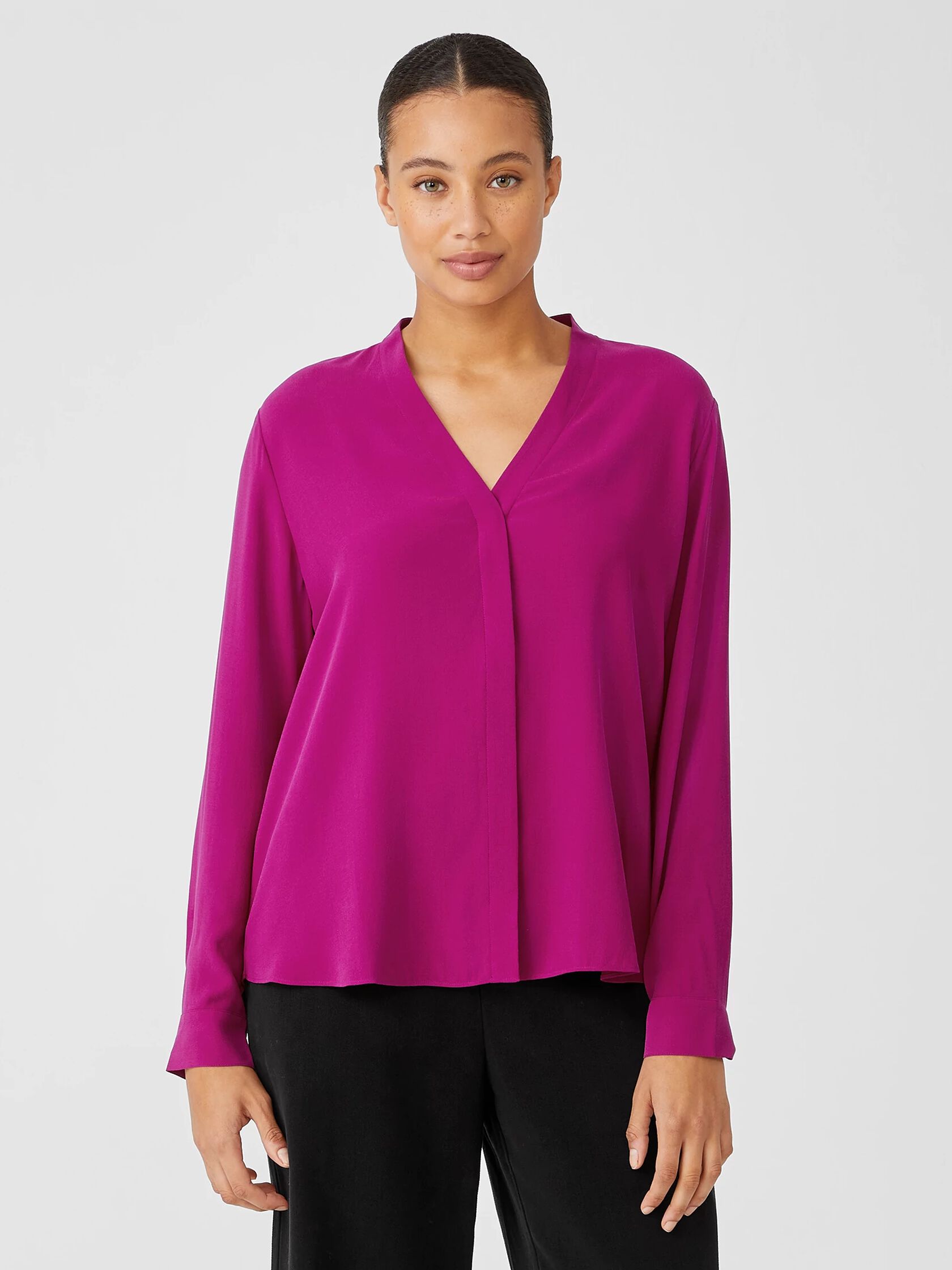 Silk Georgette Crepe V-Neck Shirt
