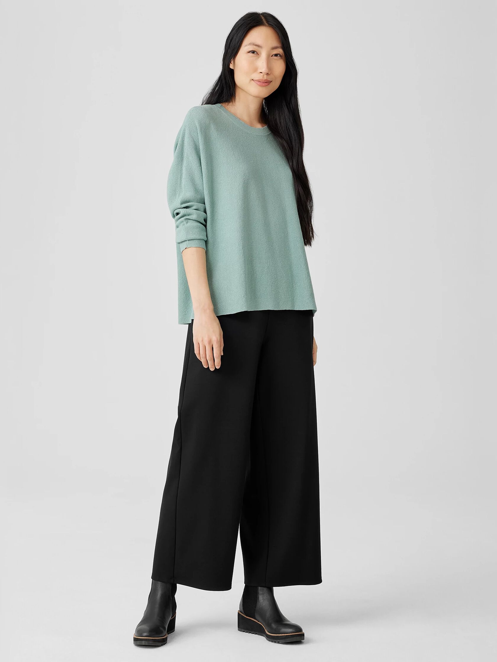 Linen Crepe Stretch Crew Neck Top