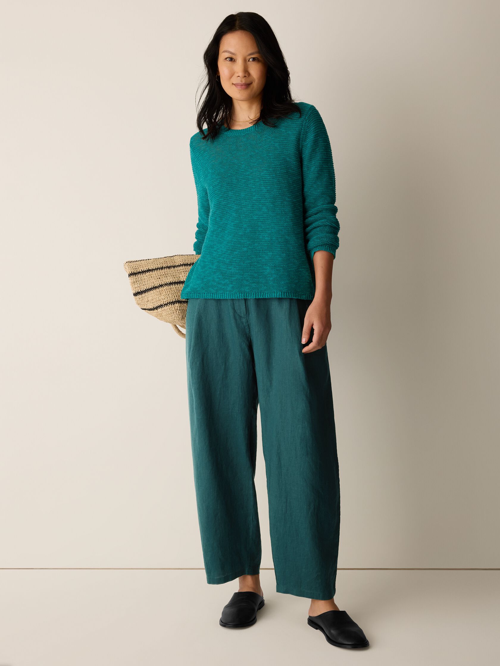 Organic Linen Cotton Slub Crew Neck Top