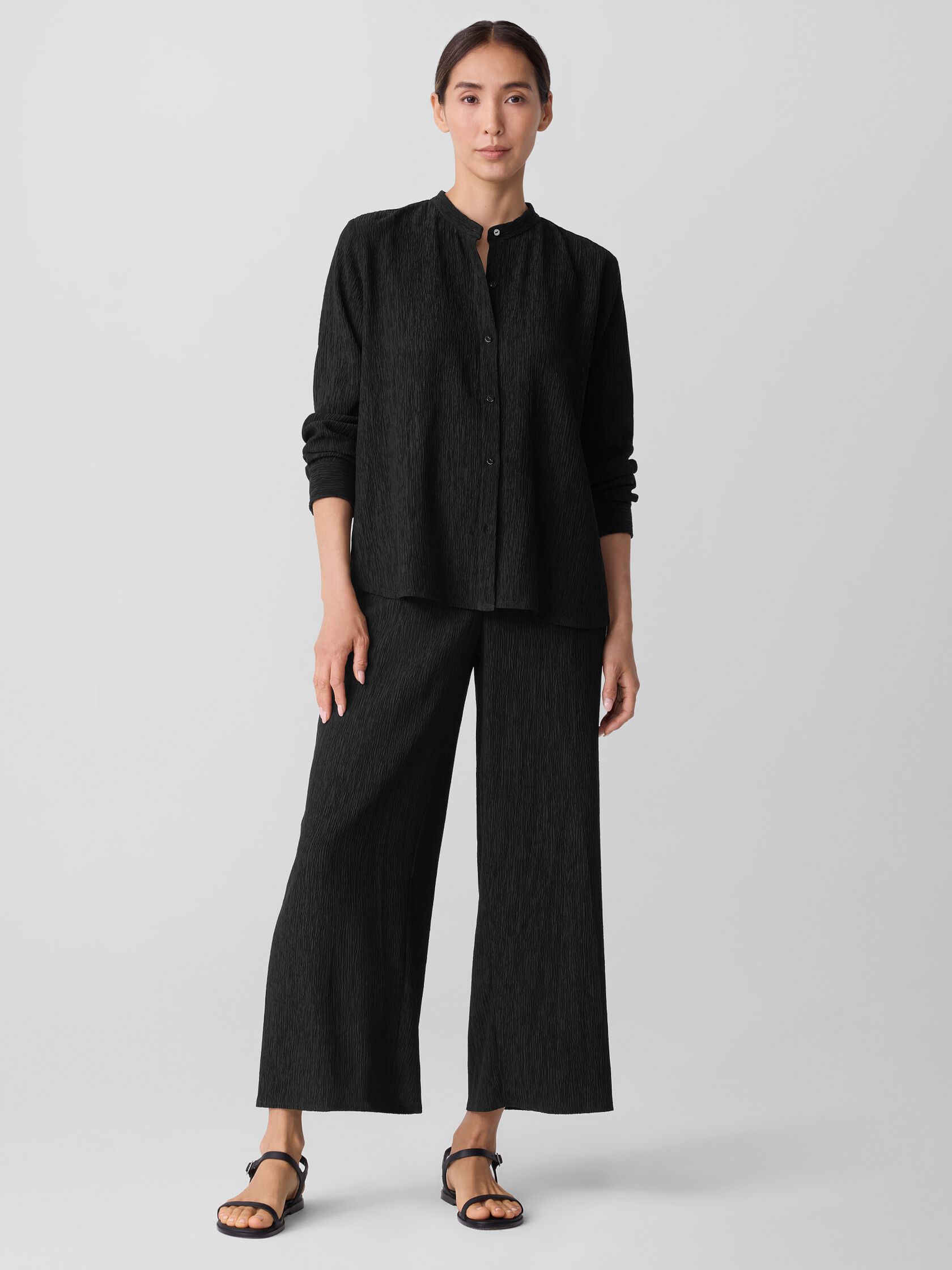 Woven Plissé Wide-Leg Pant