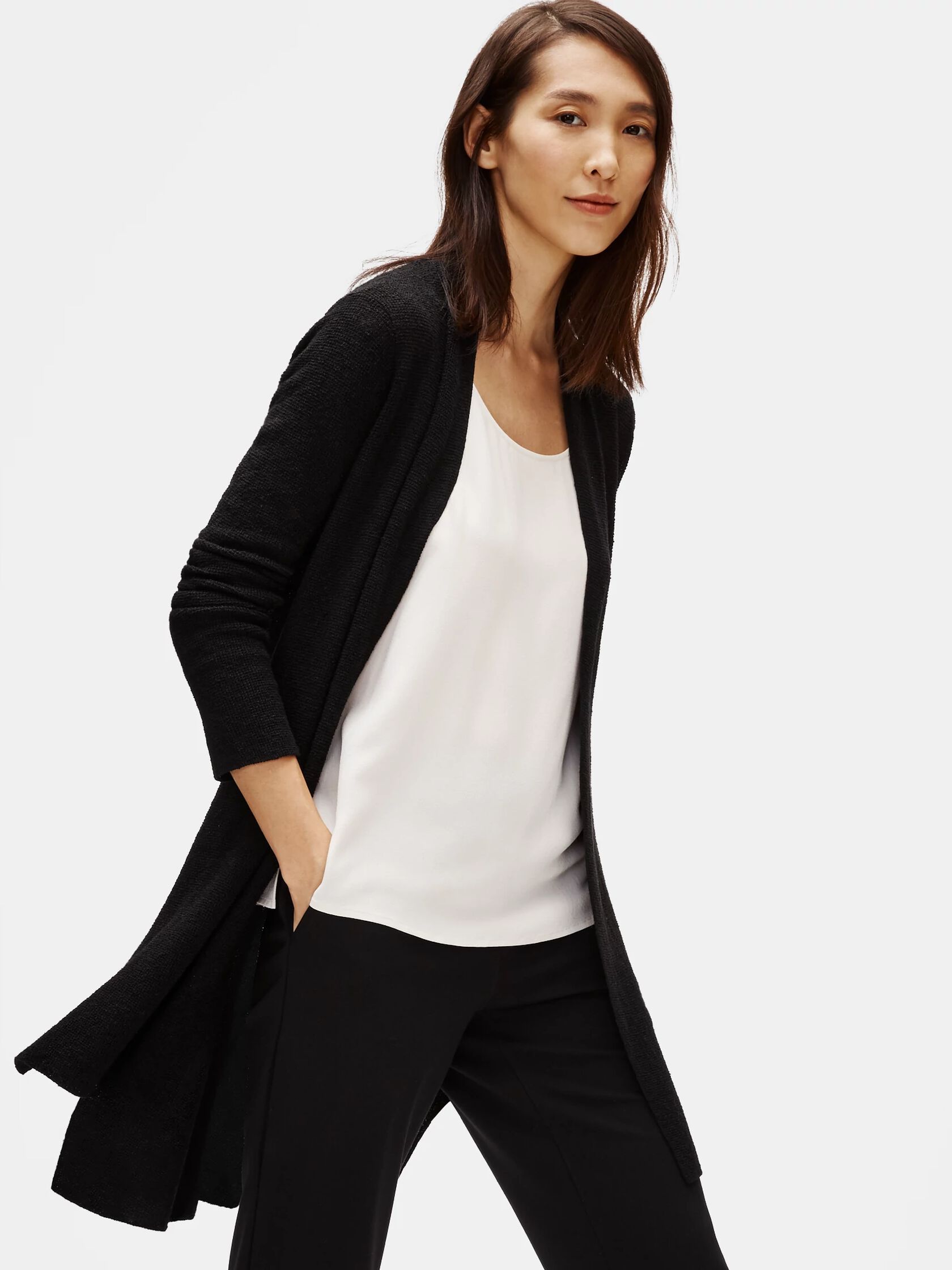 Organic Linen Crepe Stretch Long Cardigan