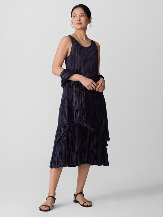 crushed silk tiered dress Eileen Fisher Crushed Silk Tiered Dress In Dragonfly
