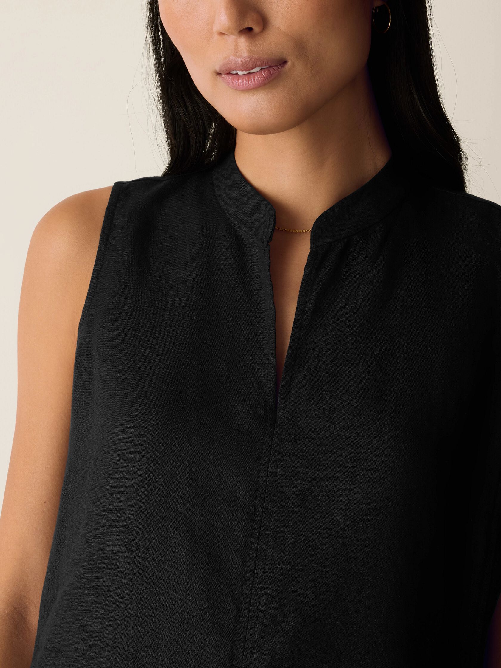 Organic Linen Split Neck Dress