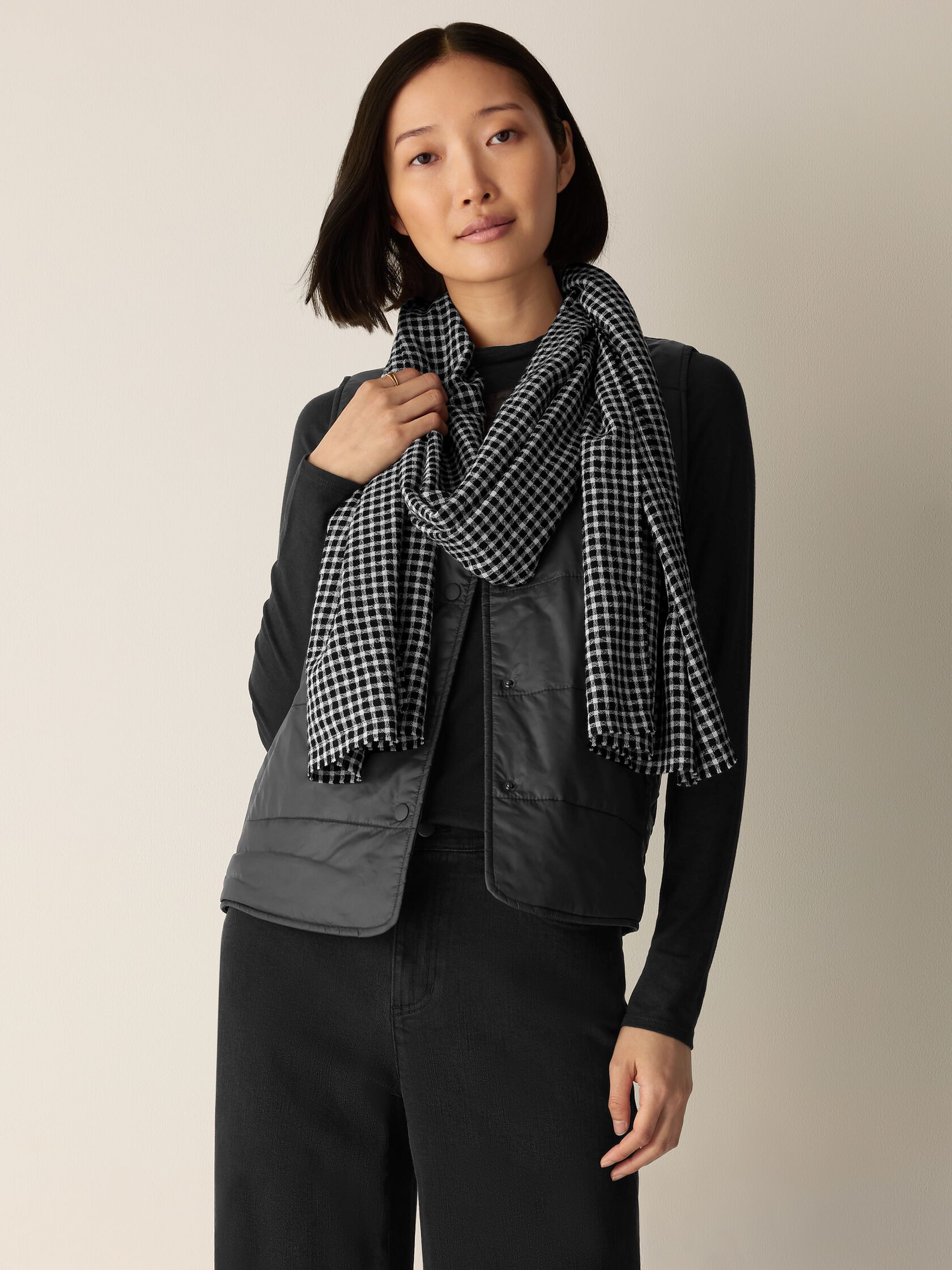 Wool Cotton Check Scarf