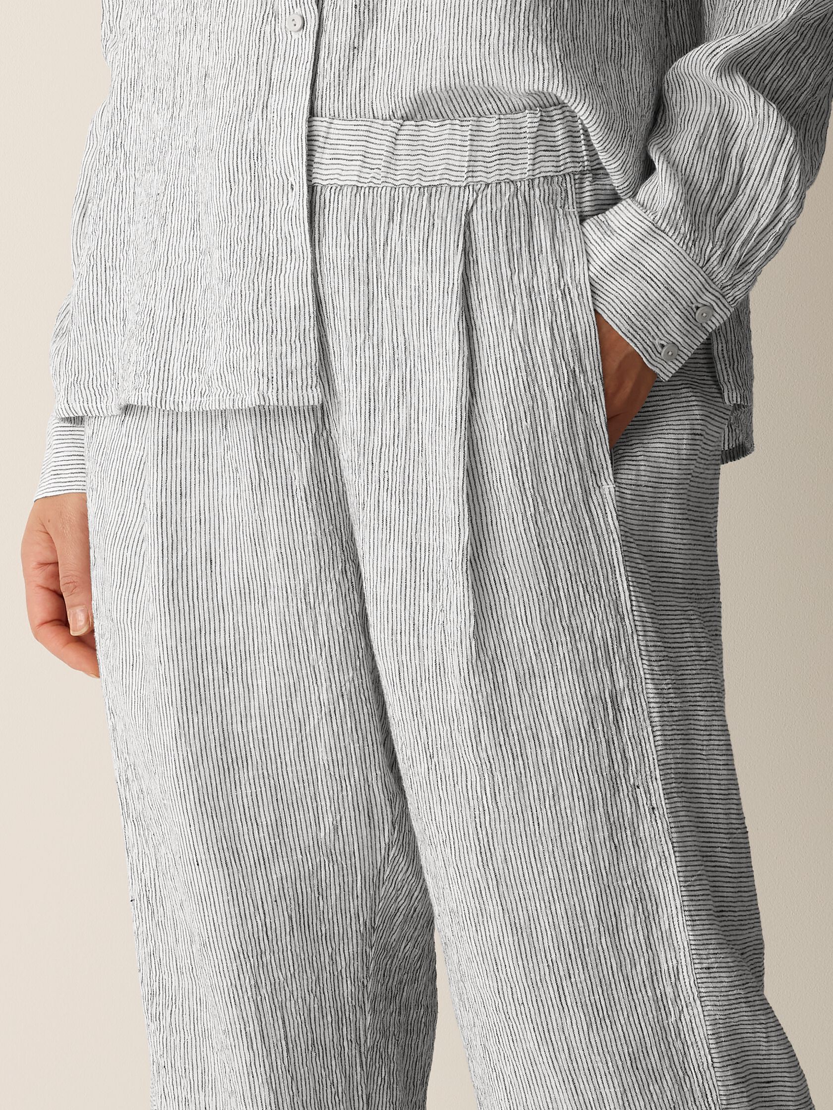Puckered Organic Linen Stripe Lantern Pant