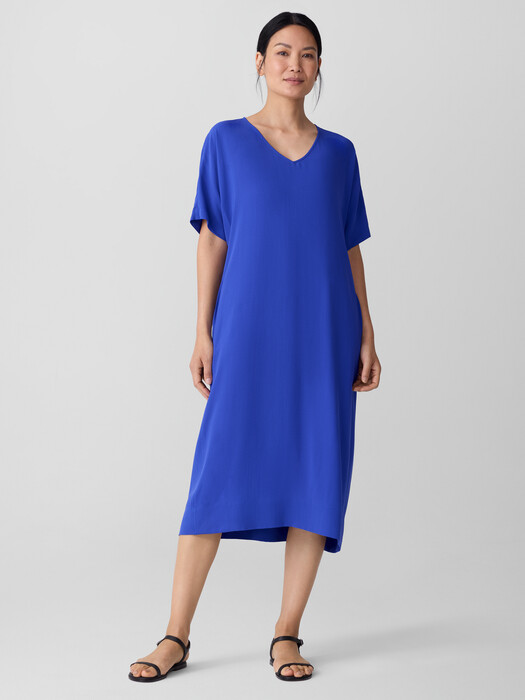 Silk Georgette Crepe V-Neck Dress