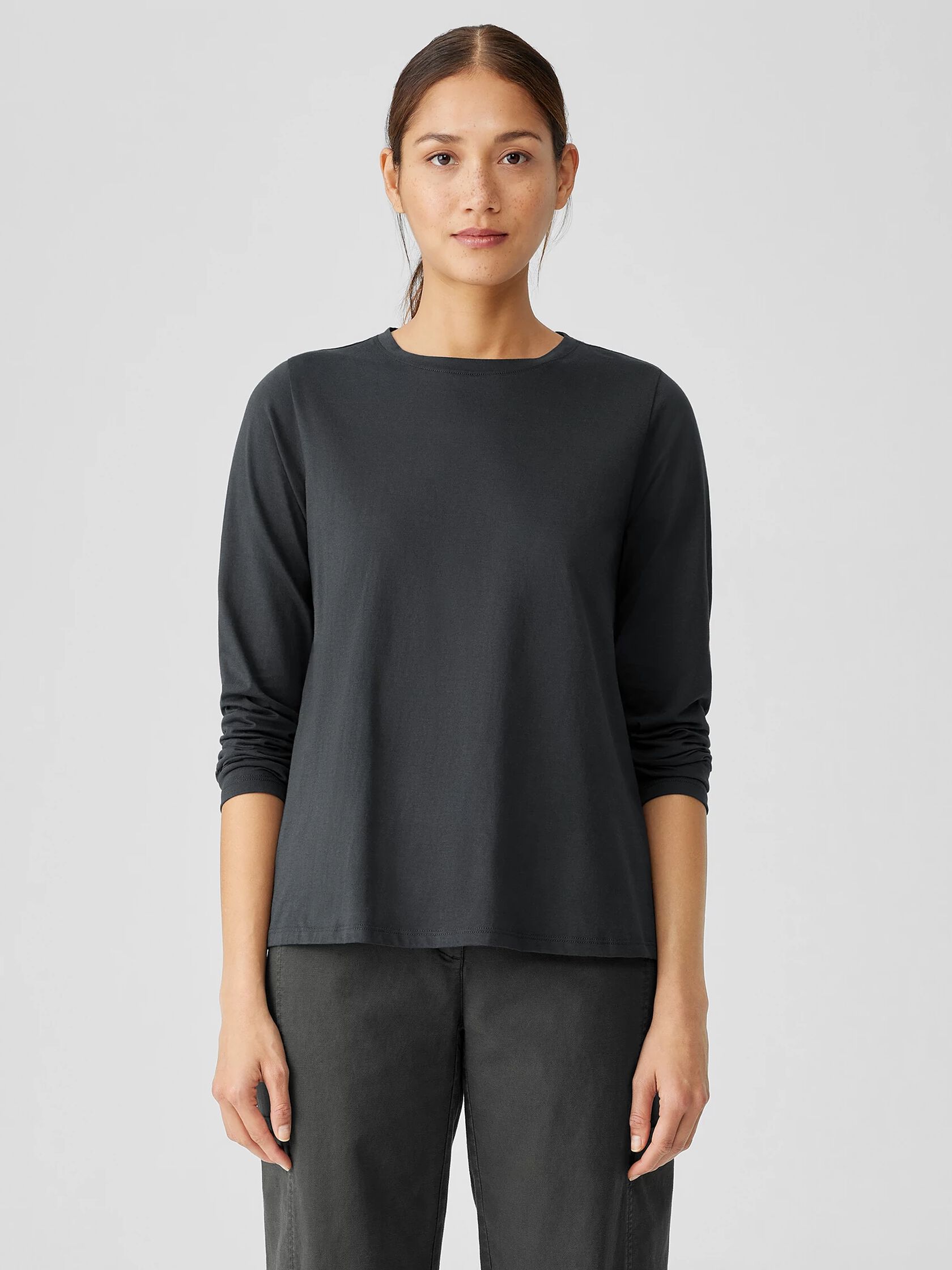 Organic Pima Cotton Jersey LongSleeve Tee EILEEN FISHER