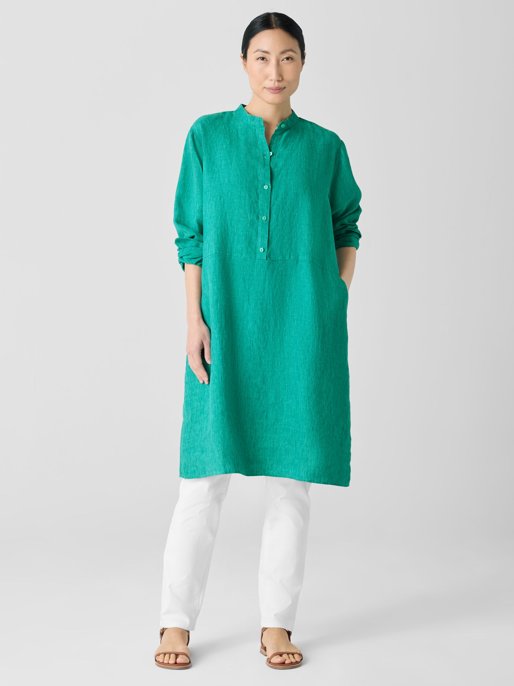 Washed Organic Linen D&eacute;lav&eacute; Shirtdress