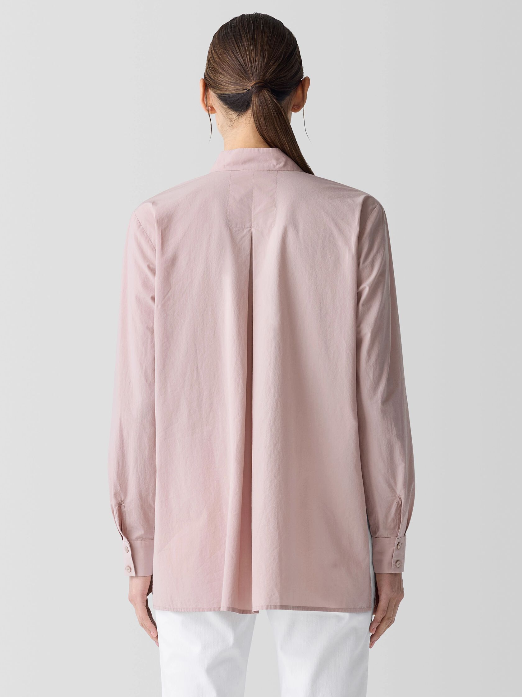 Washed Organic Cotton Poplin Stand Collar Top