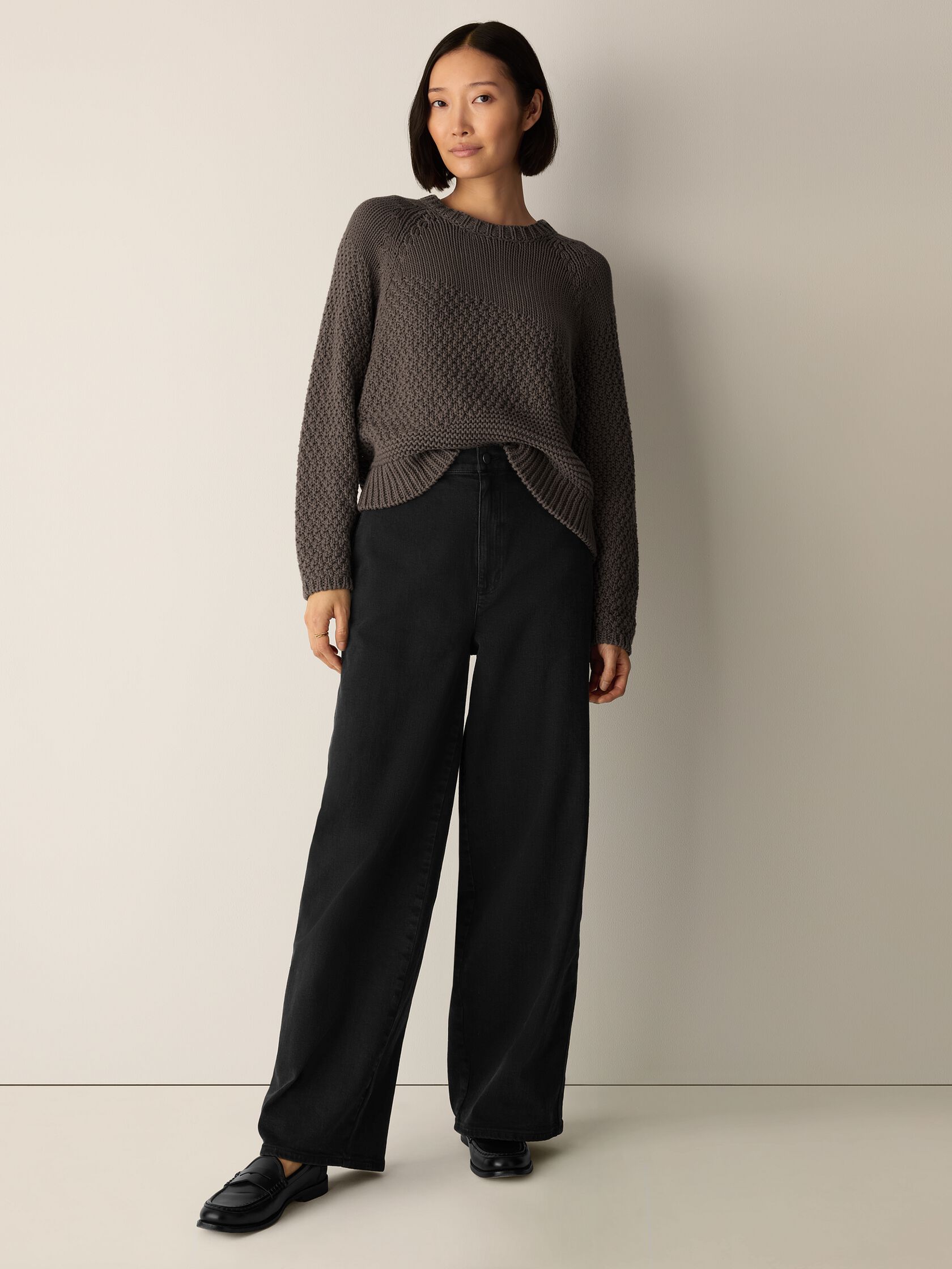 Cotton Stretch Denim Roomy Wide Trouser