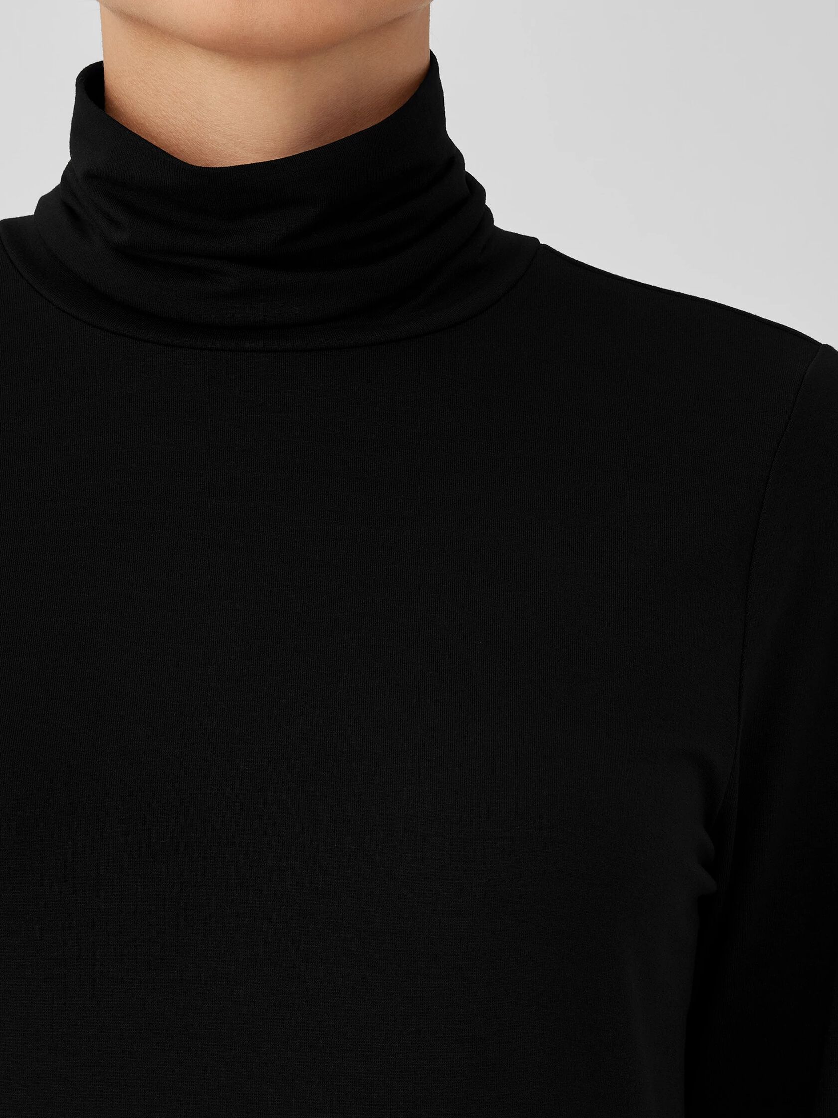 Ribbed Pima Cotton Blend Turtleneck Top