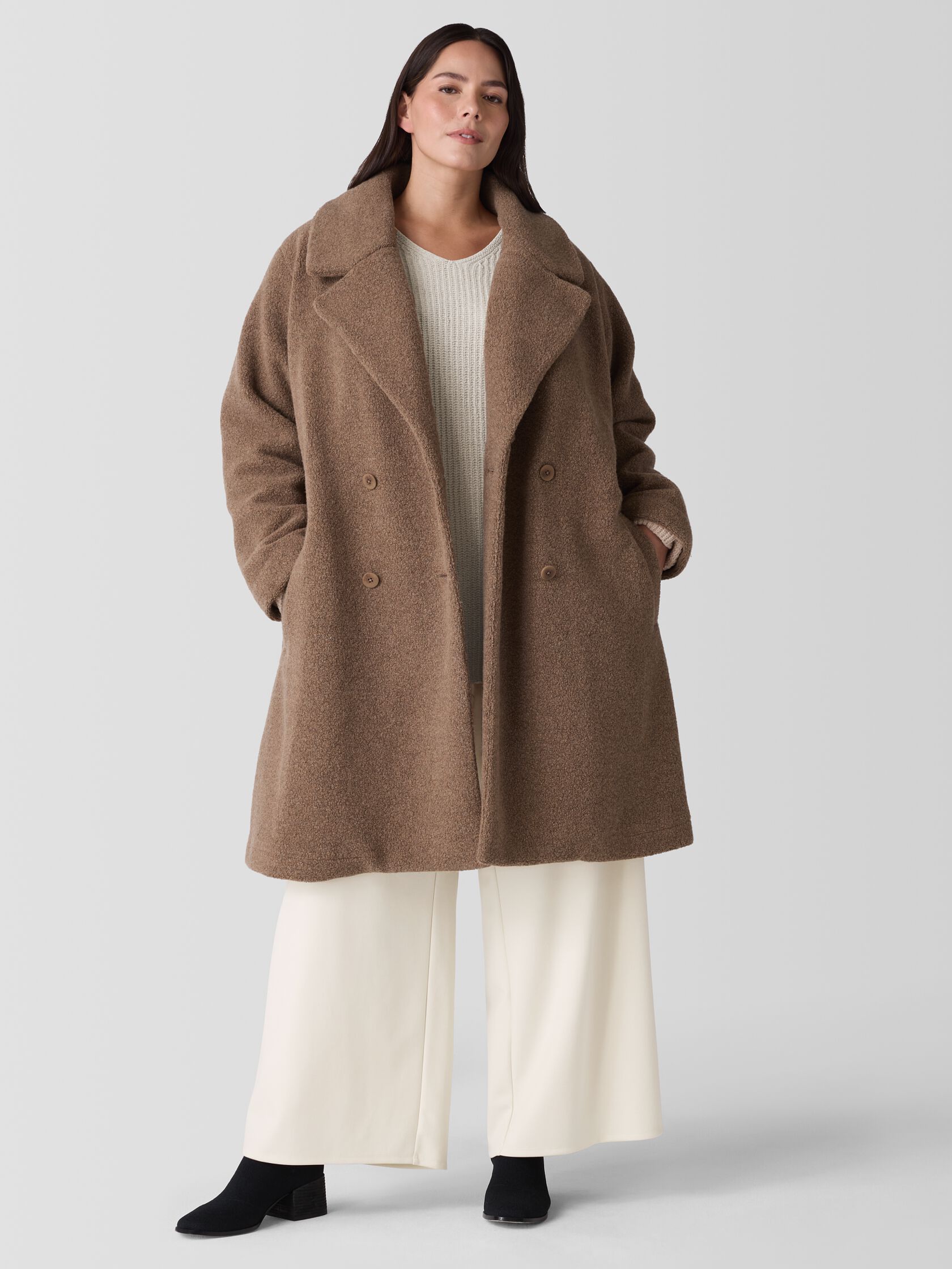 Cozy Recycled Wool Boucle Notch Collar Coat