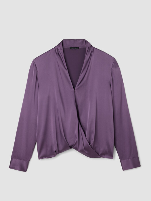 Stretch Silk Charmeuse Wrap Top