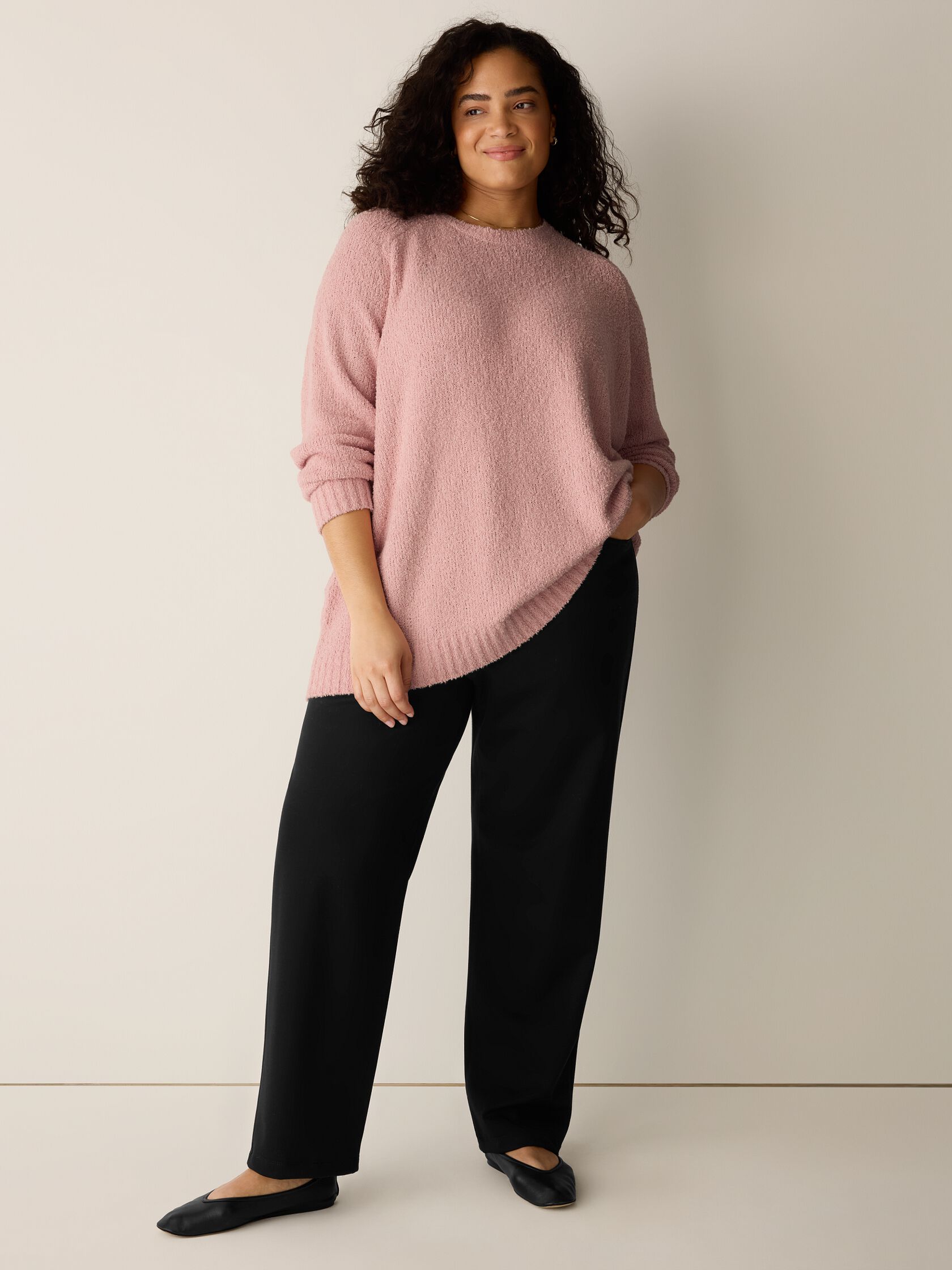 Organic Cotton Fluff Crew Neck Long Top