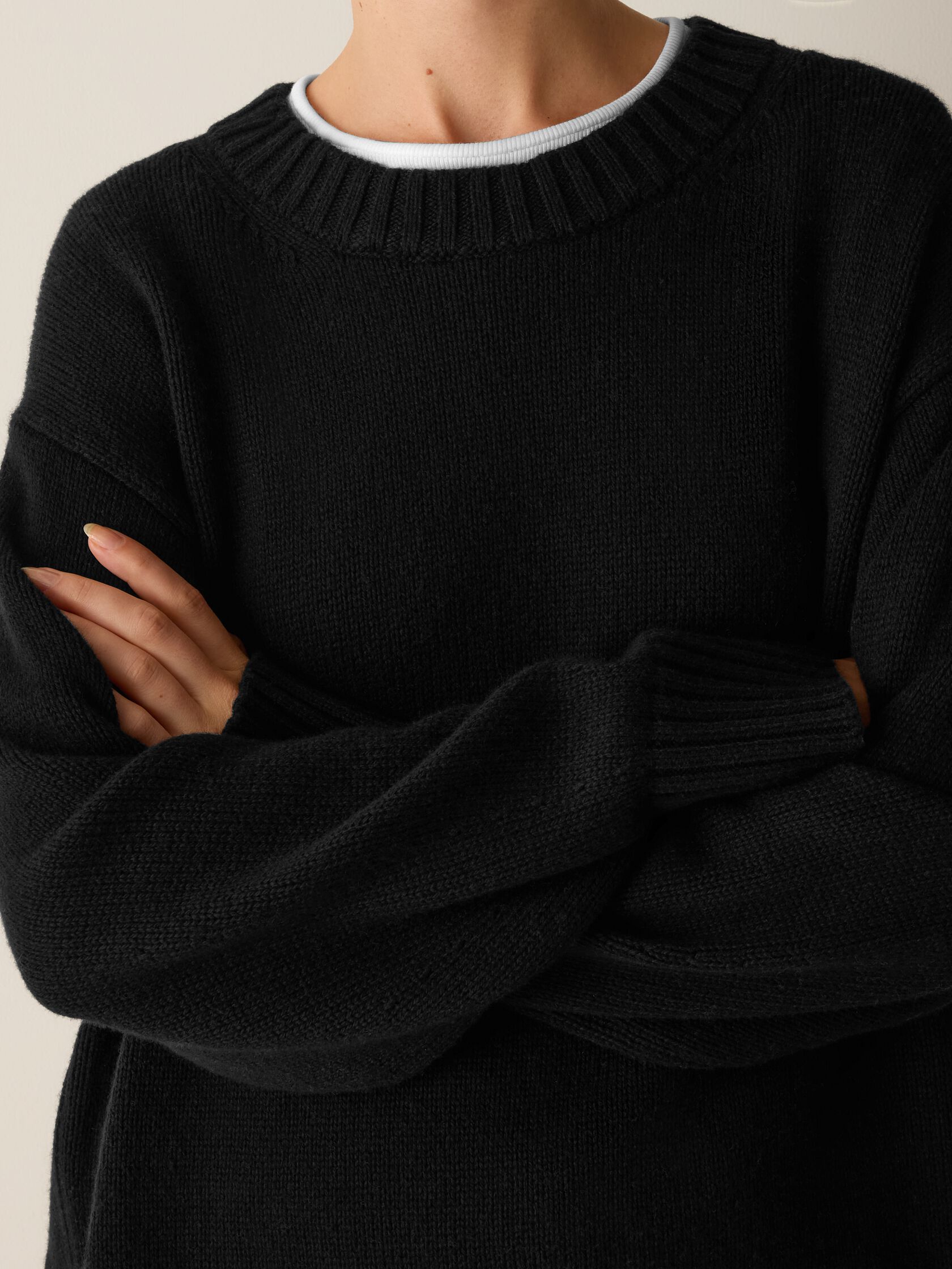 Cotton & Recycled Cashmere Crew Neck Long Top