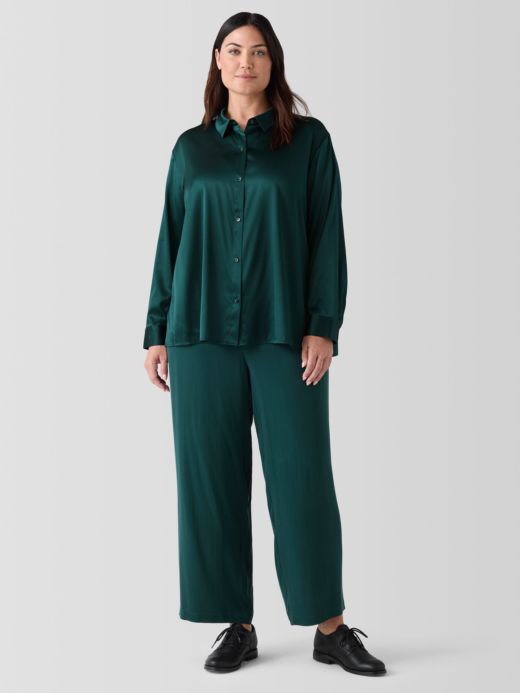 Stretch Silk Charmeuse Classic Collar Shirt