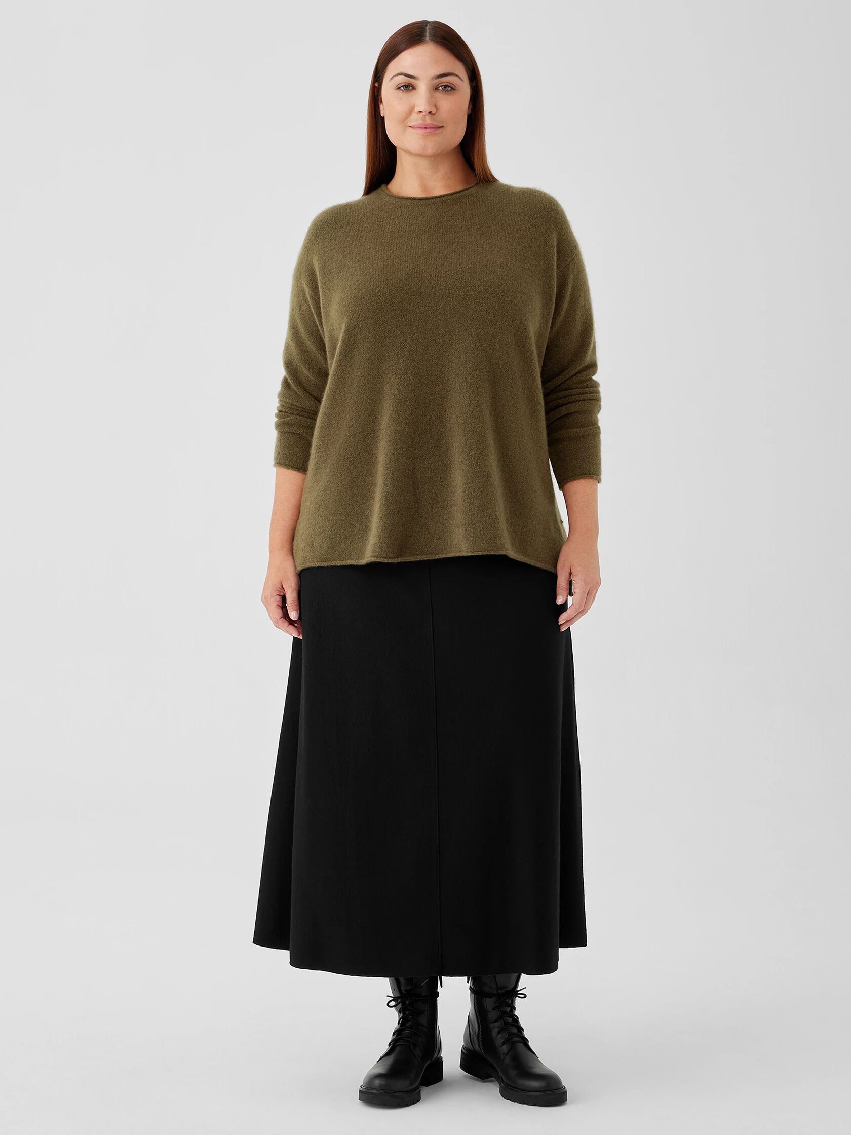 Boiled Wool Jersey A-Line Skirt