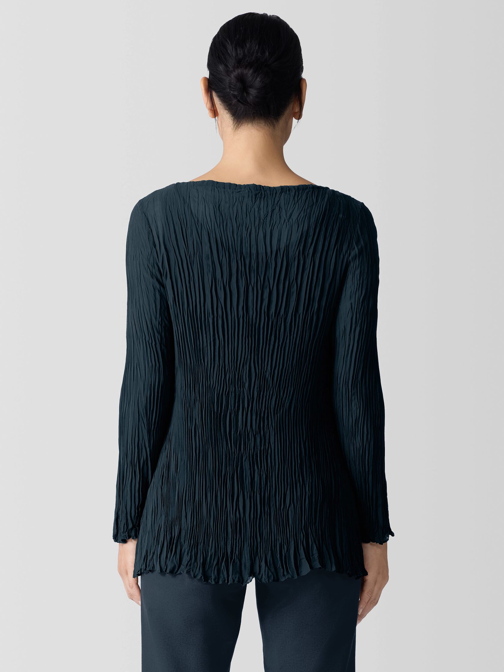 Crinkled Sheer Silk Georgette Bateau Neck Long Top