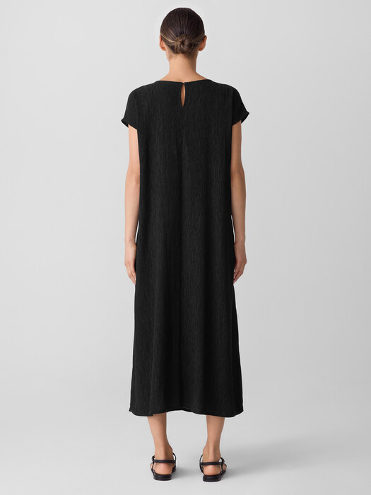 Woven Plissé Round Neck Dress