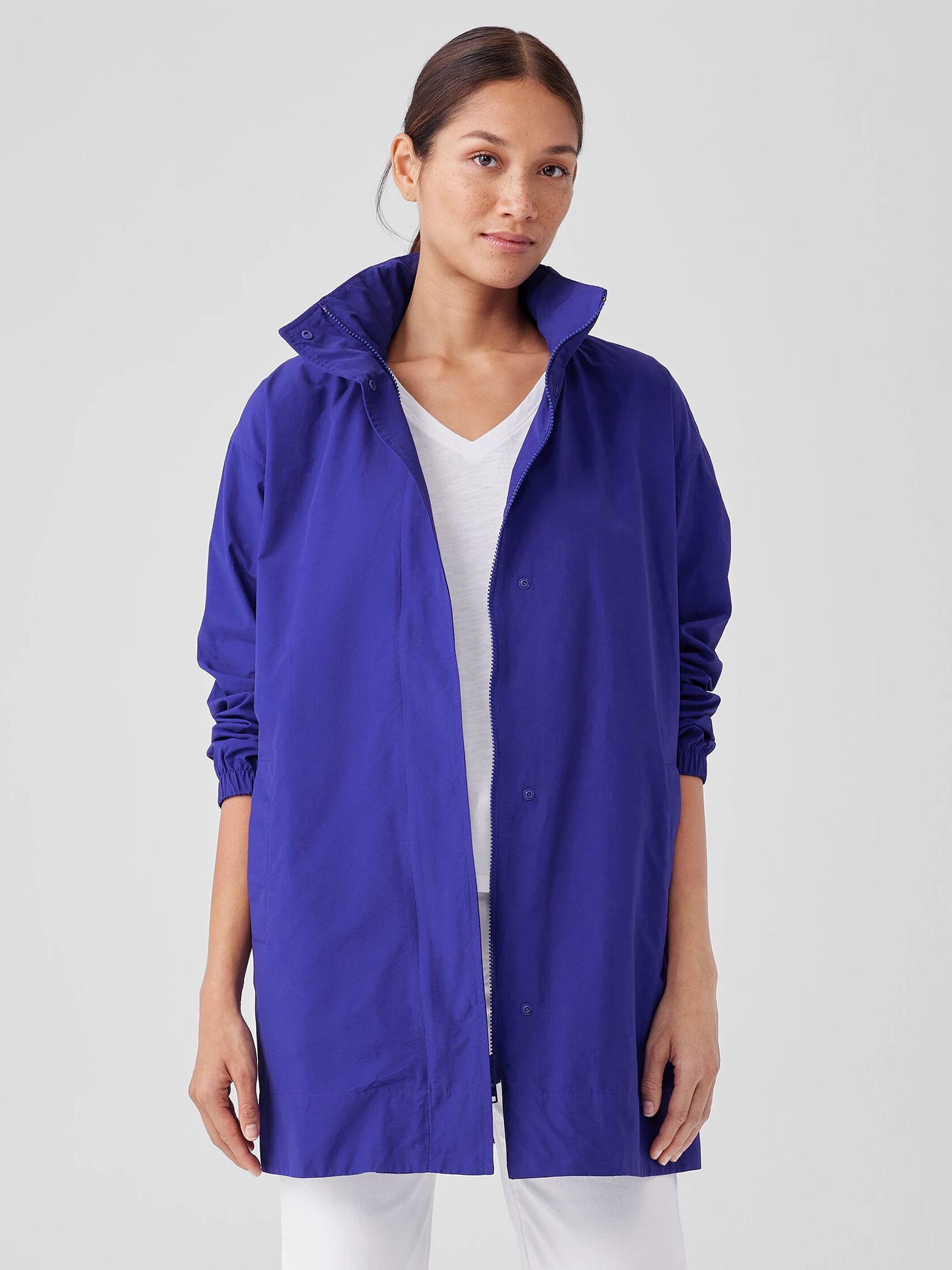 Light Cotton Nylon Stand Collar Long Coat