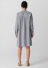 Puckered Organic Linen Stripe Band Collar Shirtdress