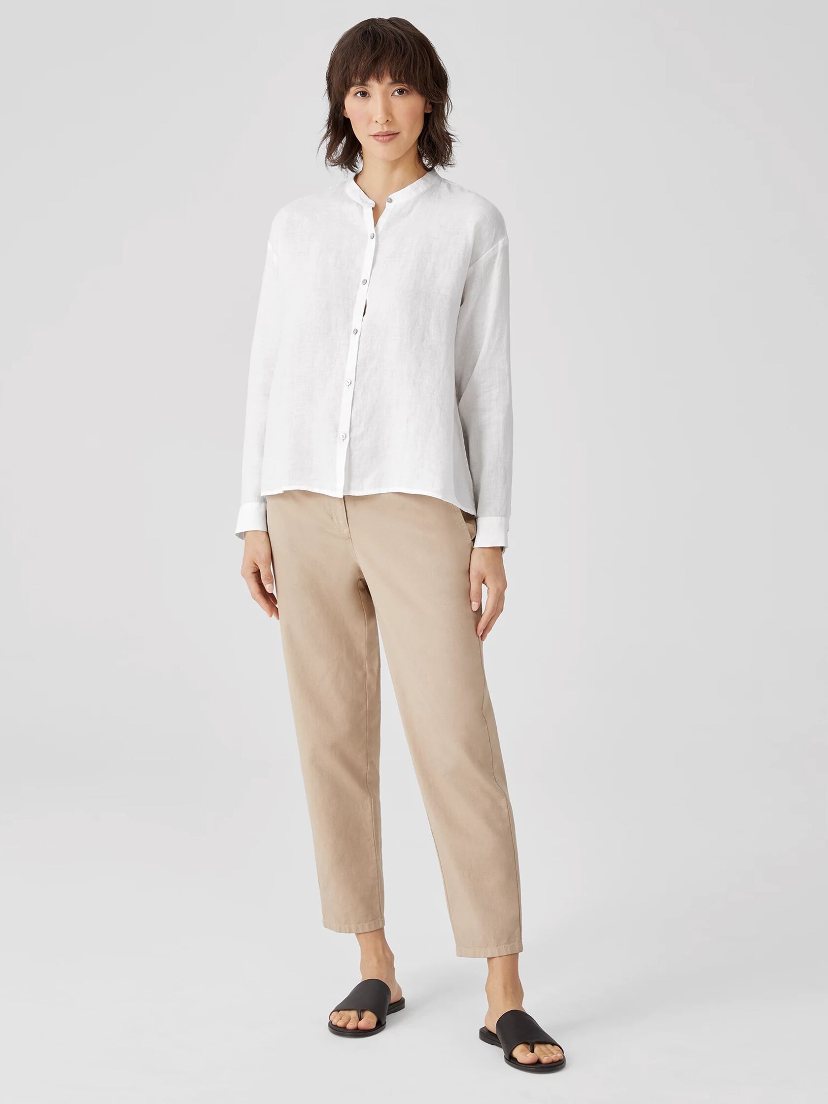 Organic Handkerchief Linen Mandarin Collar Shirt