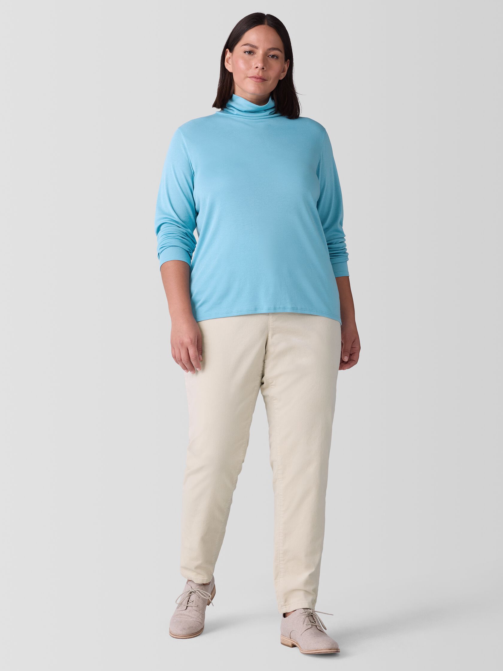 Ribbed Pima Cotton Blend Turtleneck Top