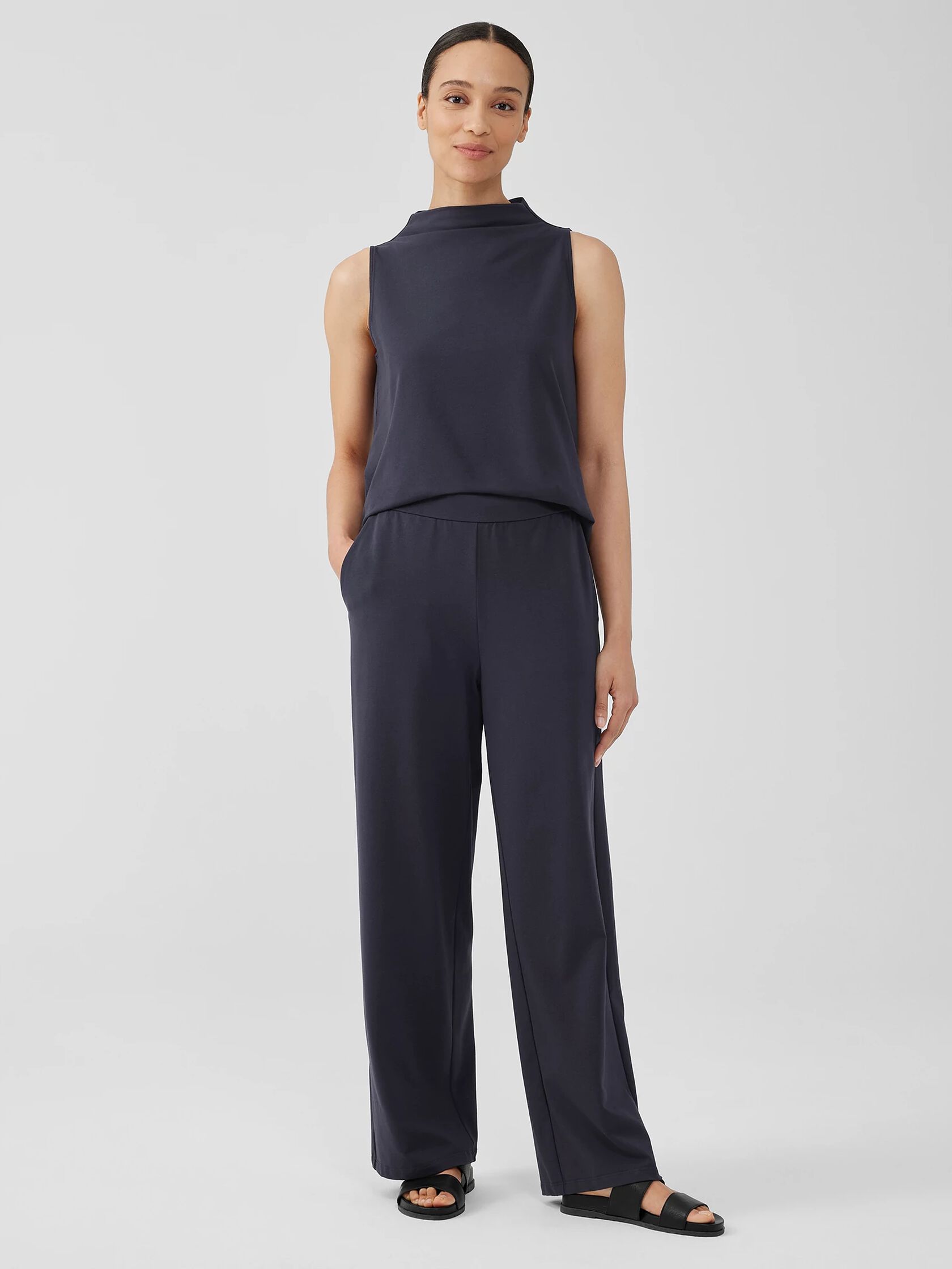 Pima Cotton Stretch Jersey Wide-Leg Pant